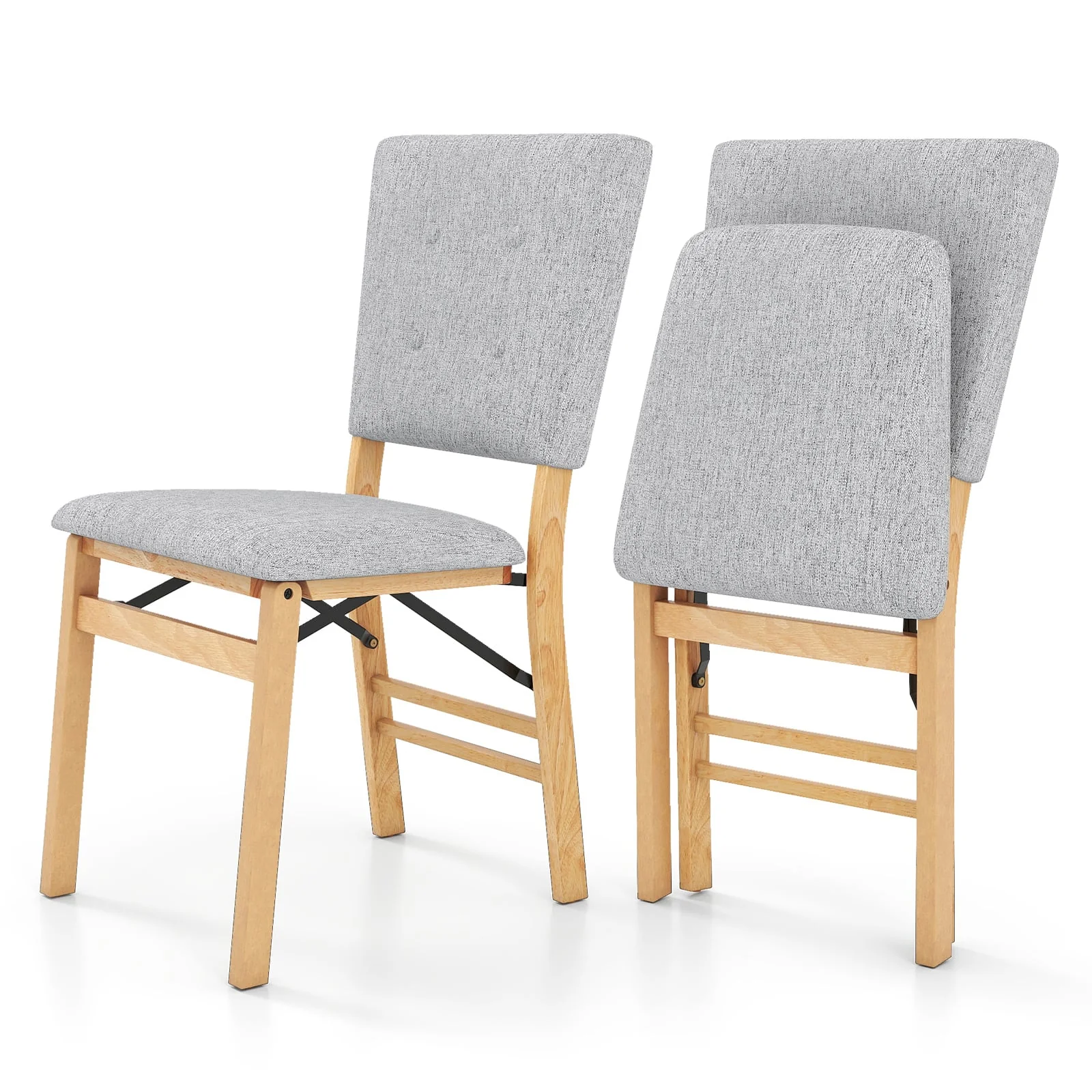 Foldable Dining Chair Set Of 2, Padded Seat, Tilt Backrest, Gray - Image 4