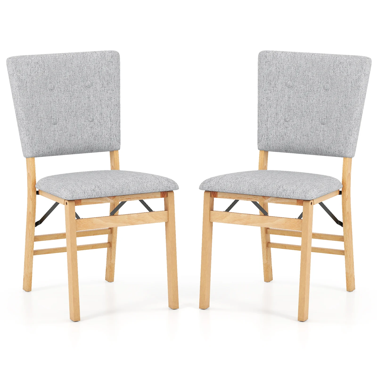 Foldable Dining Chair Set Of 2, Padded Seat, Tilt Backrest, Gray - Image 5