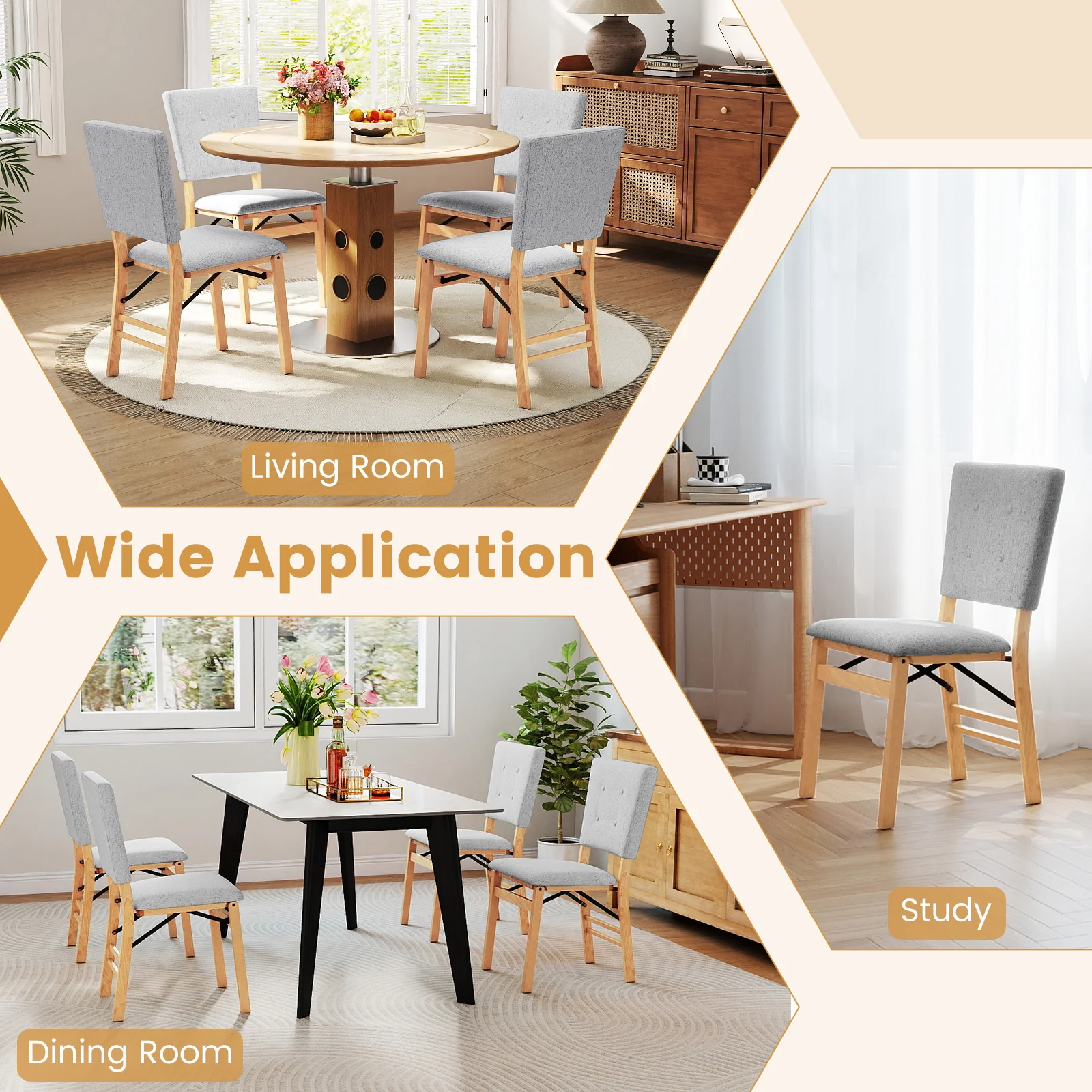 Foldable Dining Chair Set Of 2, Padded Seat, Tilt Backrest, Gray - Image 9