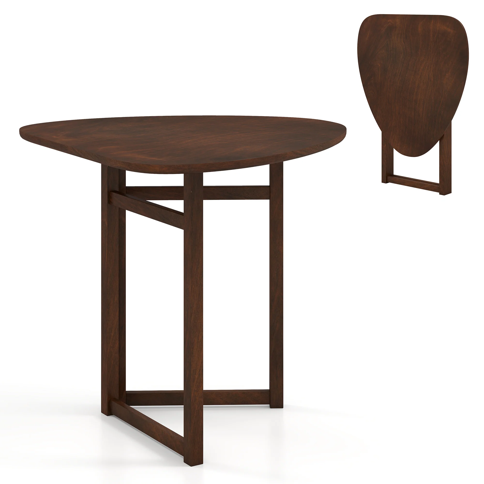 Foldable Dining Table 31.5, Triangular Kitchen Table For 2, Walnut