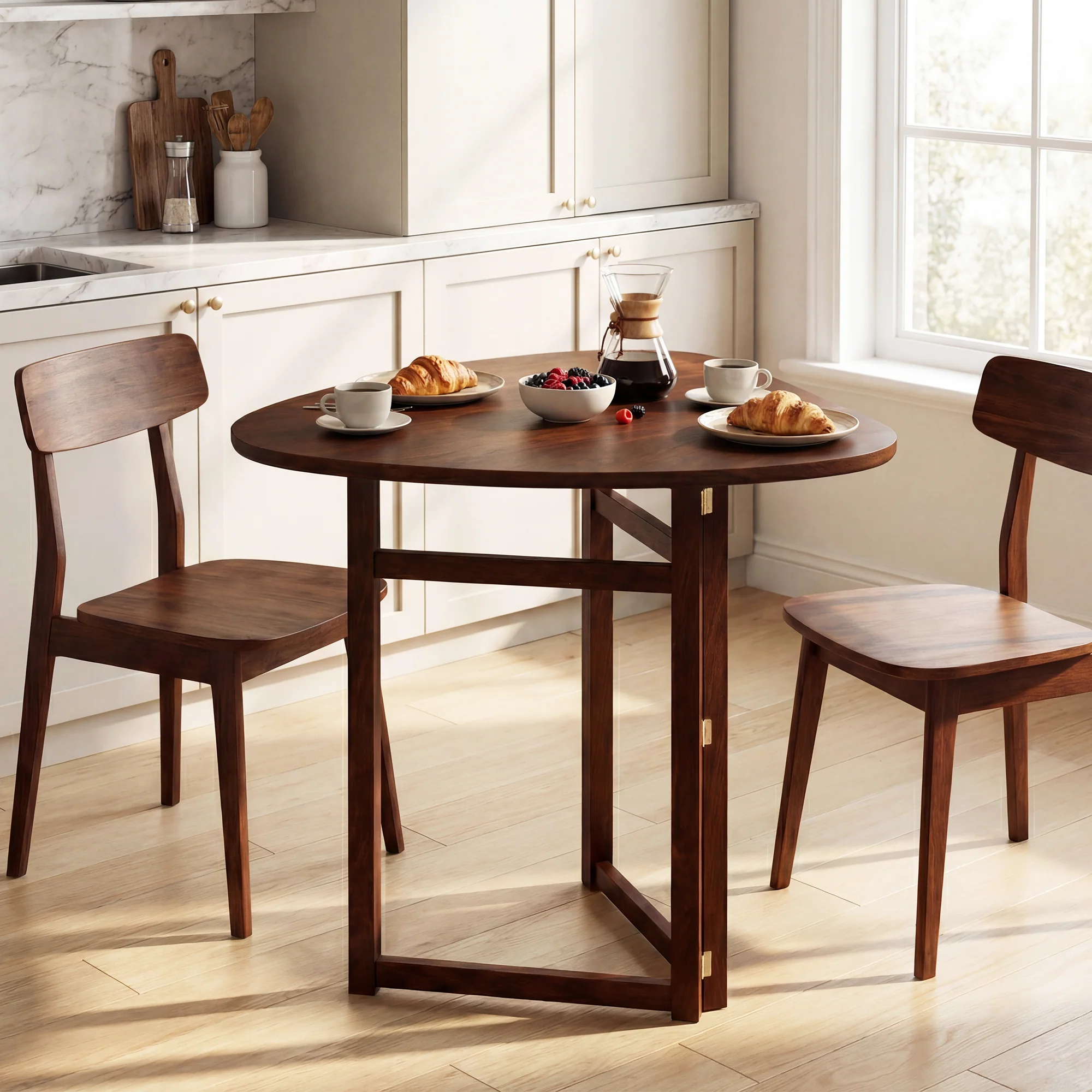 Foldable Dining Table 31.5, Triangular Kitchen Table For 2, Walnut - Image 2