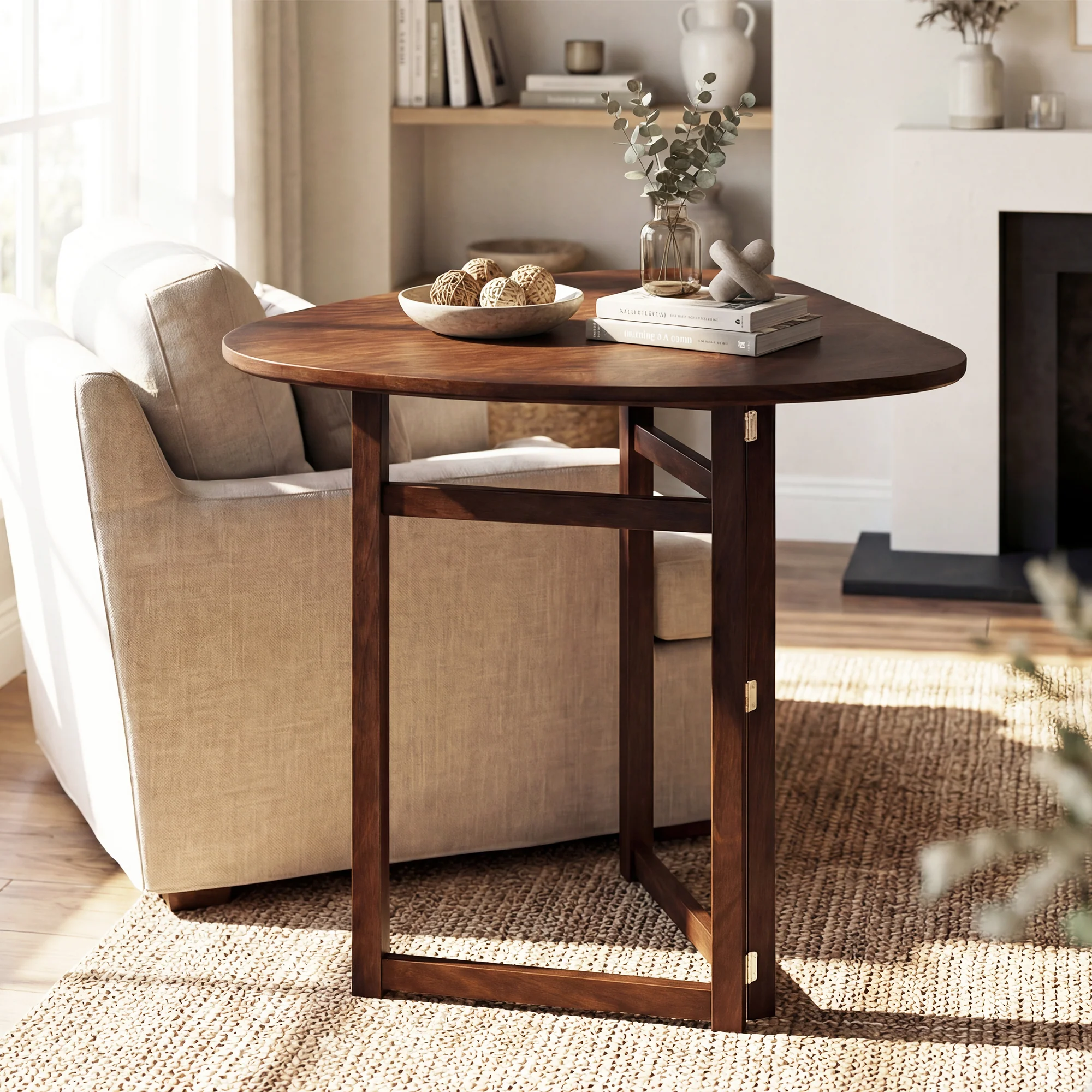 Foldable Dining Table 31.5, Triangular Kitchen Table For 2, Walnut - Image 3