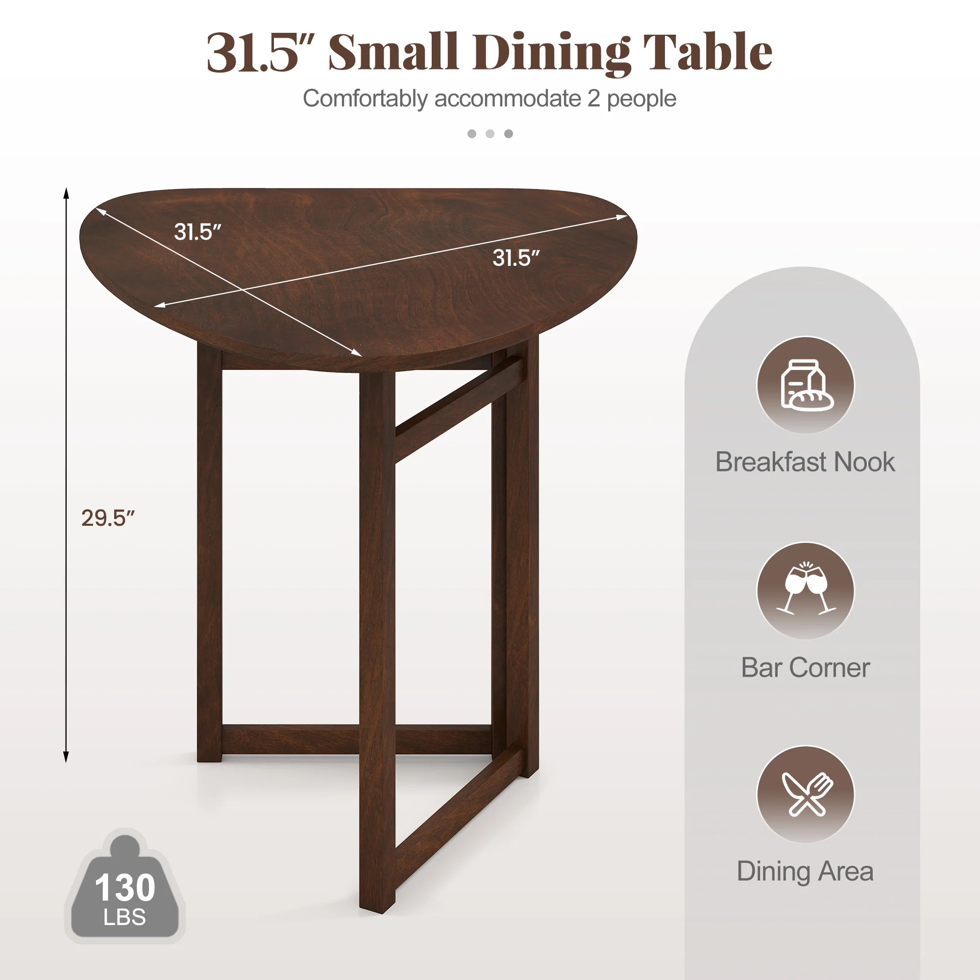 Foldable Dining Table 31.5, Triangular Kitchen Table For 2, Walnut - Image 6