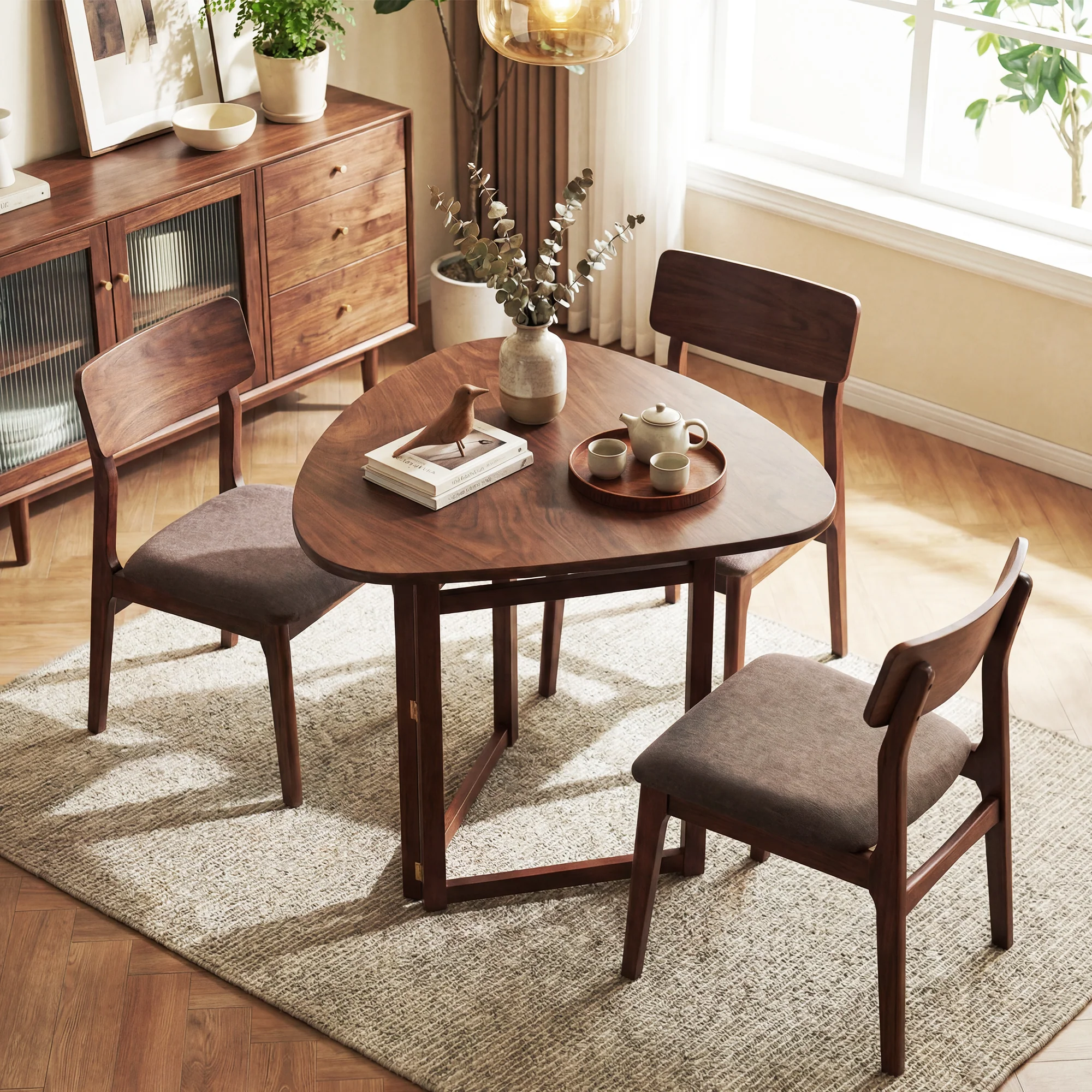 Foldable Dining Table 31.5, Triangular Kitchen Table For 2, Walnut - Image 7