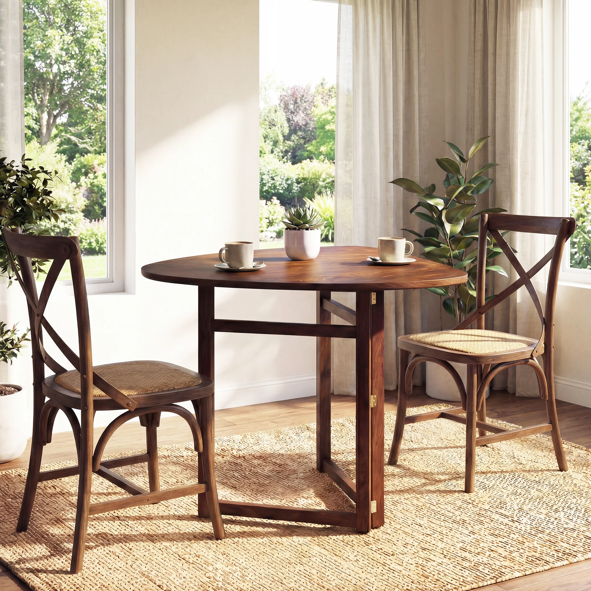 Foldable Dining Table 31.5, Triangular Kitchen Table For 2, Walnut - Image 8