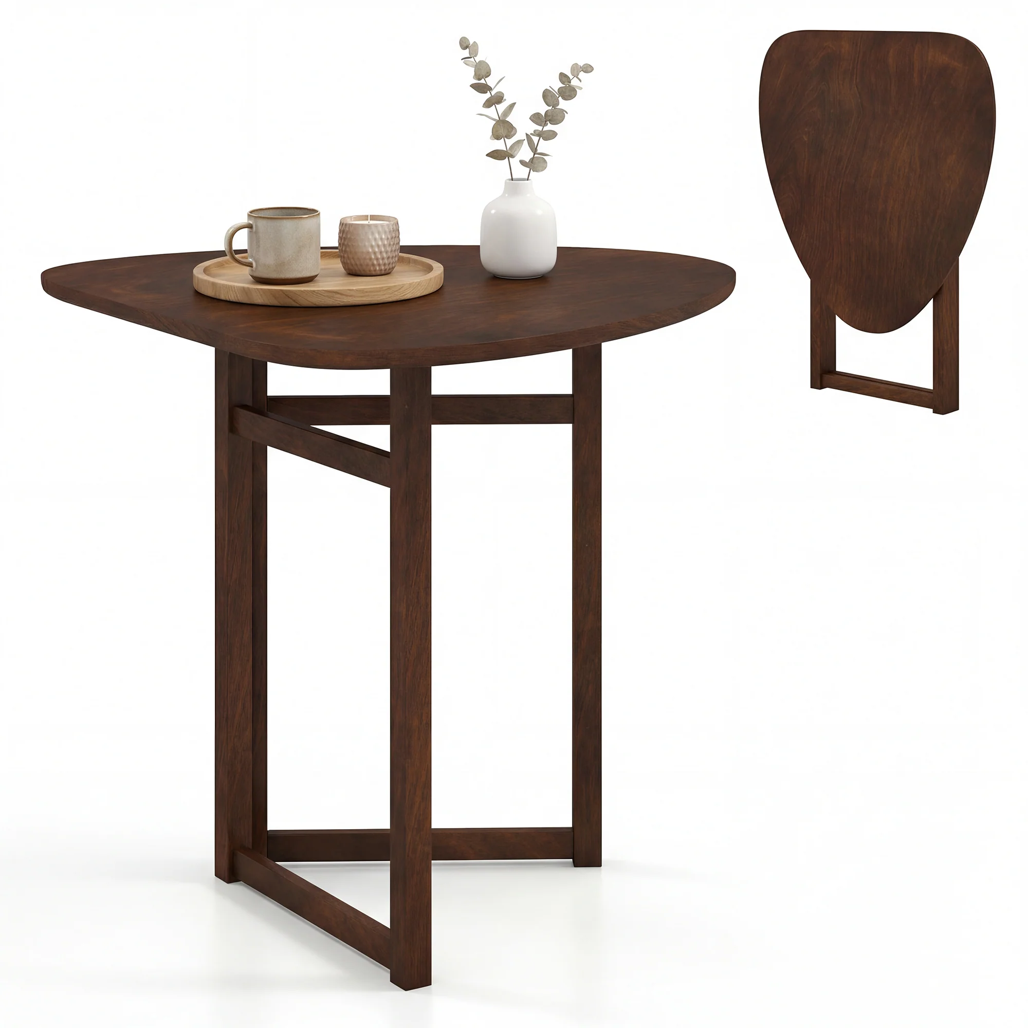 Foldable Dining Table 31.5, Triangular Kitchen Table For 2, Walnut - Image 9