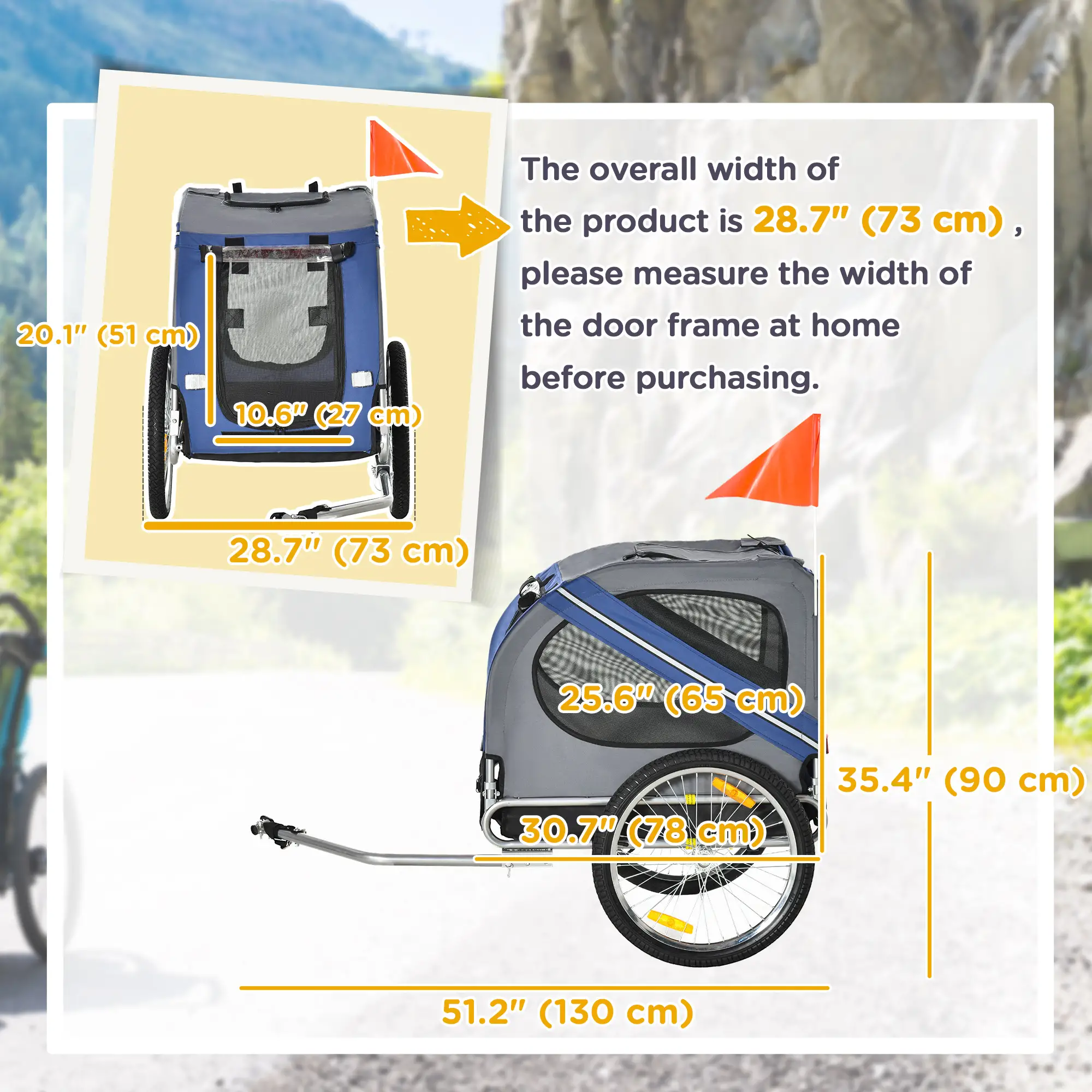 Foldable Dog Bike Trailer, Pet Cargo Carrier, Blue and Grey - Image 3