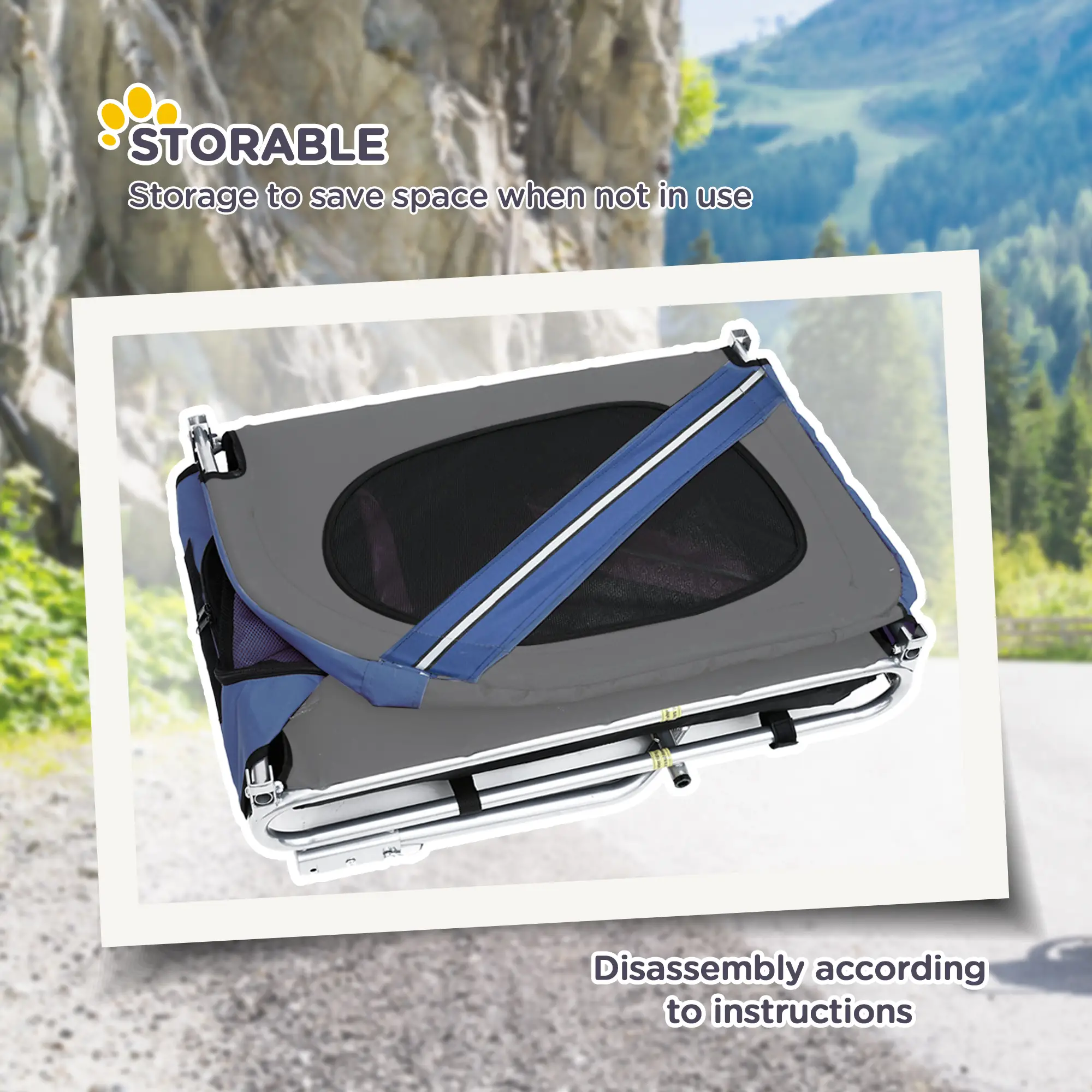 Foldable Dog Bike Trailer, Pet Cargo Carrier, Blue and Grey - Image 5
