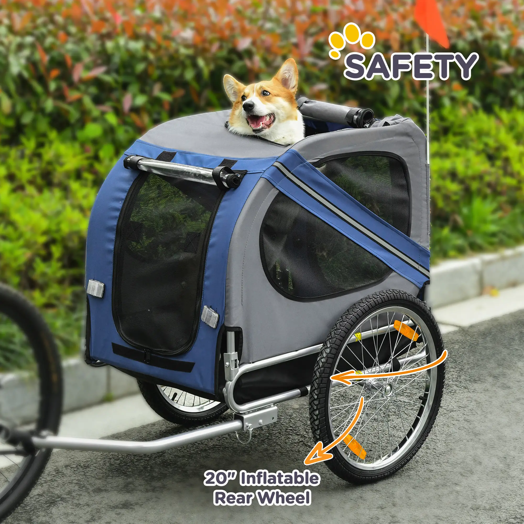 Foldable Dog Bike Trailer, Pet Cargo Carrier, Blue and Grey - Image 7