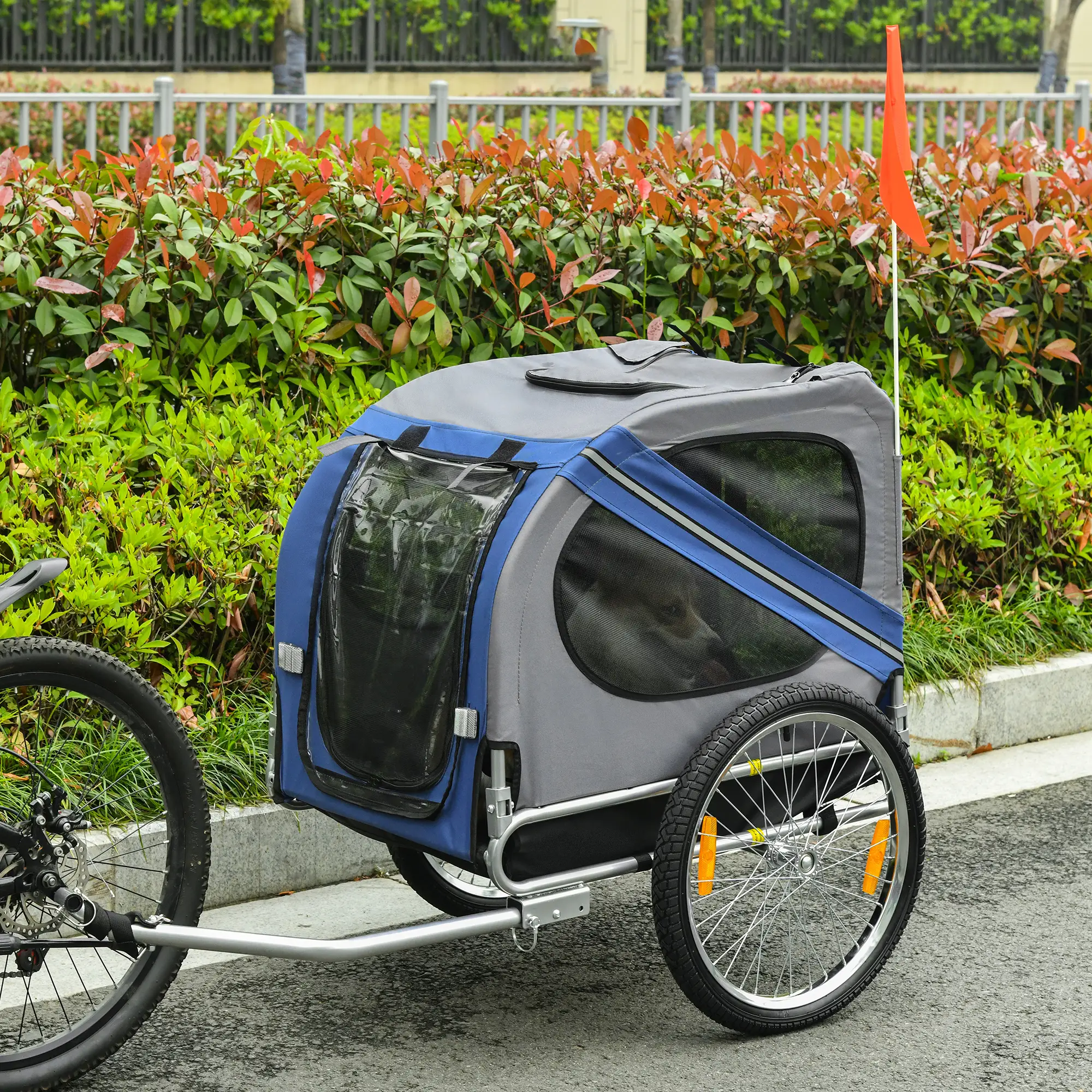 Foldable Dog Bike Trailer, Pet Cargo Carrier, Blue and Grey - Image 8