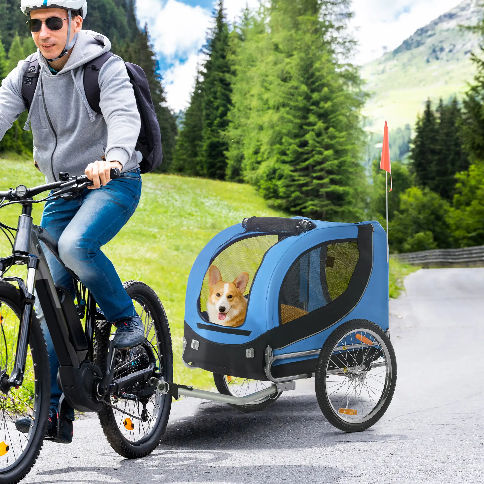 Foldable Dog Bike Trailer, Pet Cart, Bicycle Wagon, Blue - Image 2