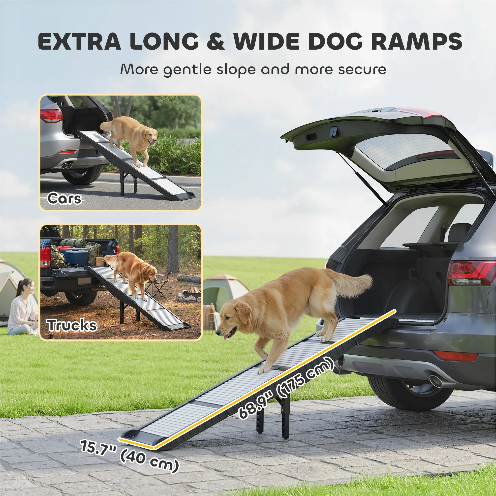 Foldable Dog Car Ramp, 69" x 15.7", Non-Slip TPR Surface, For Dogs Up To 220LBS - Image 4