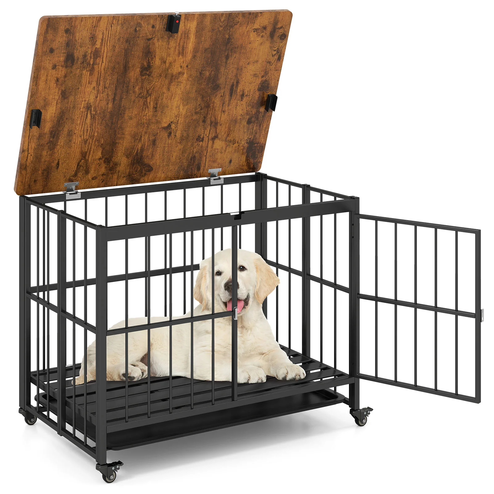 Foldable Dog Crate Furniture, L, Black