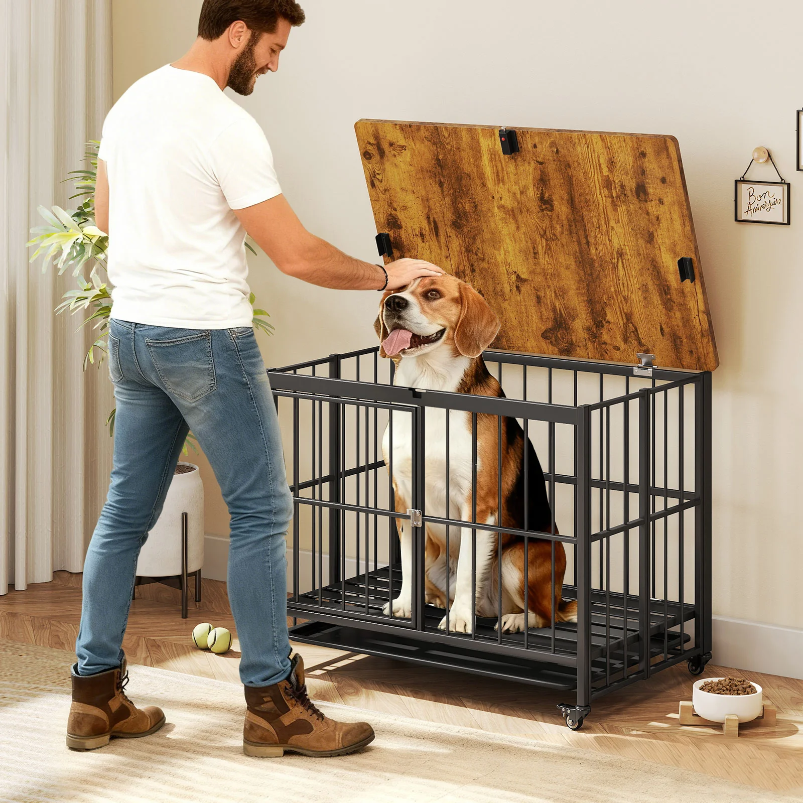 Foldable Dog Crate Furniture, L, Black - Image 3