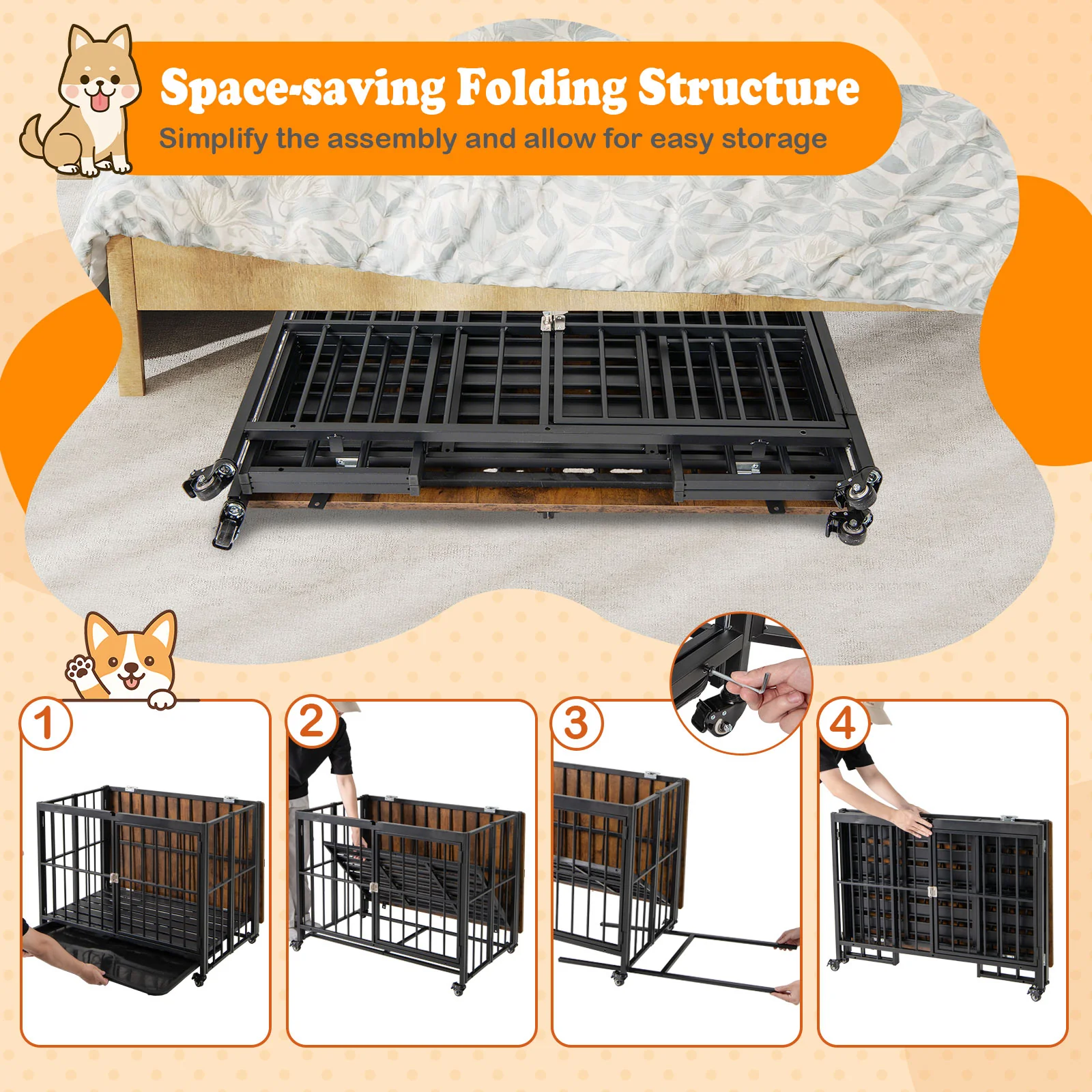 Foldable Dog Crate Furniture, L, Black - Image 8