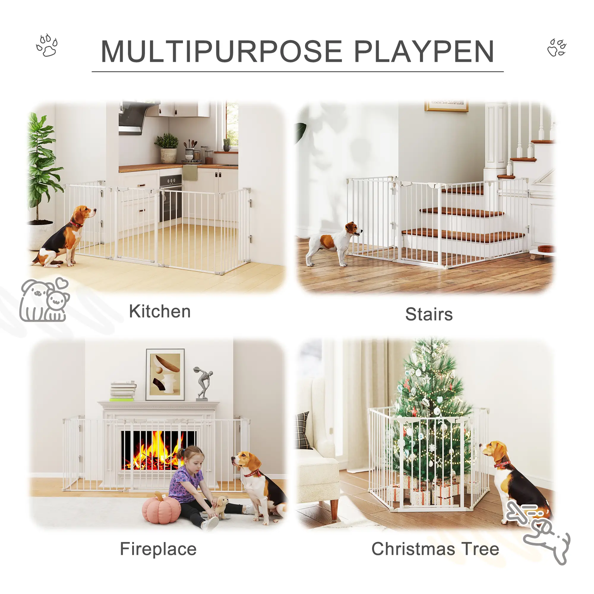 Foldable Dog Playpen, Small Medium Size, With Door, White - Image 4