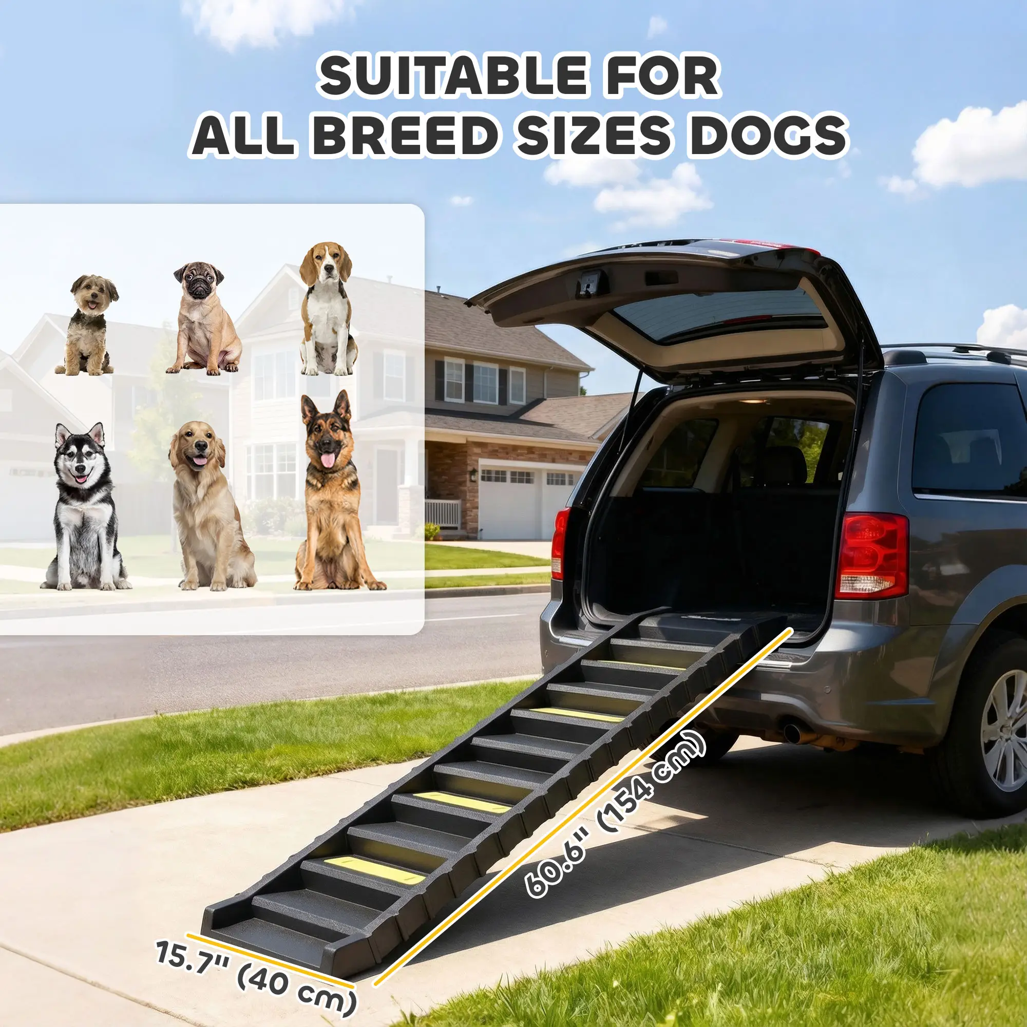 Foldable Dog Ramp With Anti-Slip Steps, Pet Stairs For Senior Pets, Black - Image 3