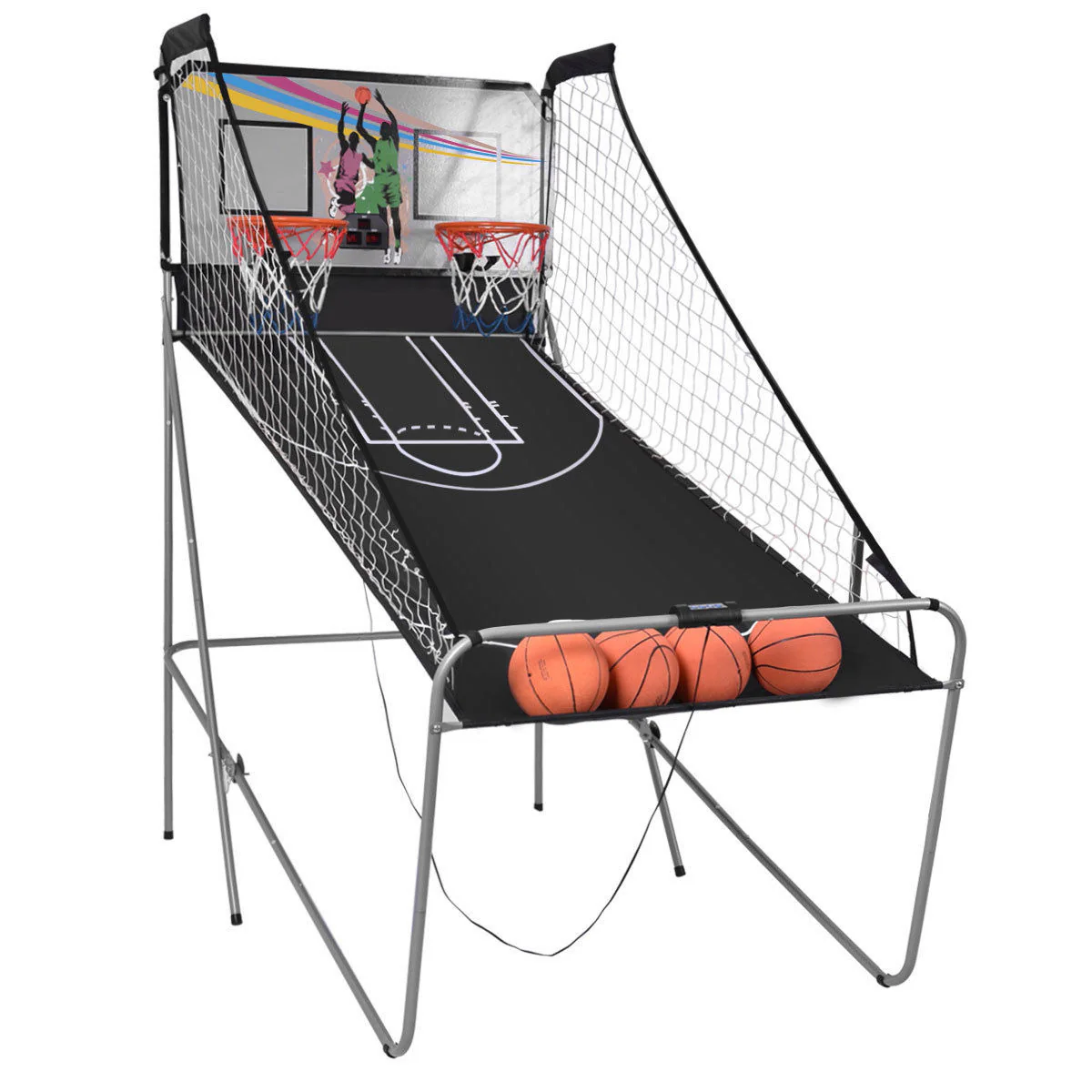 Foldable Double Electronic Basketball Game, 4 Balls, Gray