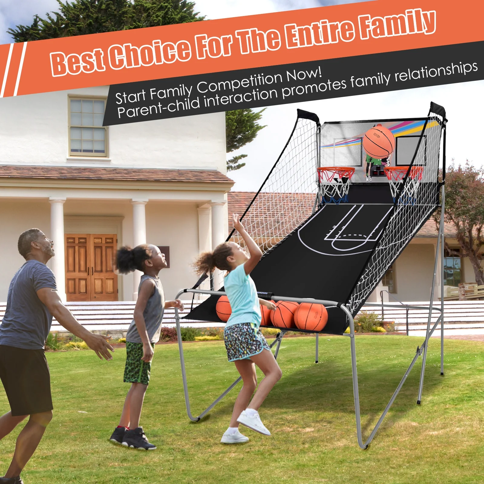 Foldable Double Electronic Basketball Game, 4 Balls, Gray - Image 3