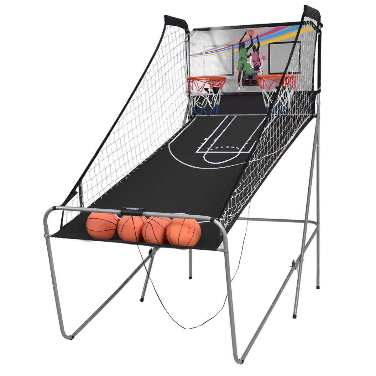 Foldable Double Electronic Basketball Game, 4 Balls, Gray - Image 8