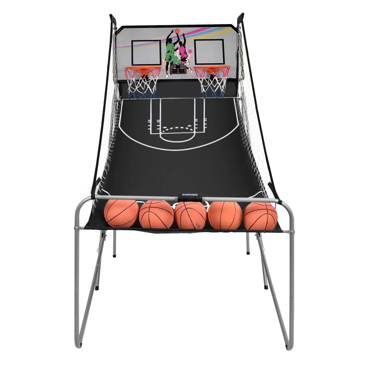 Foldable Double Electronic Basketball Game, 4 Balls, Gray - Image 9