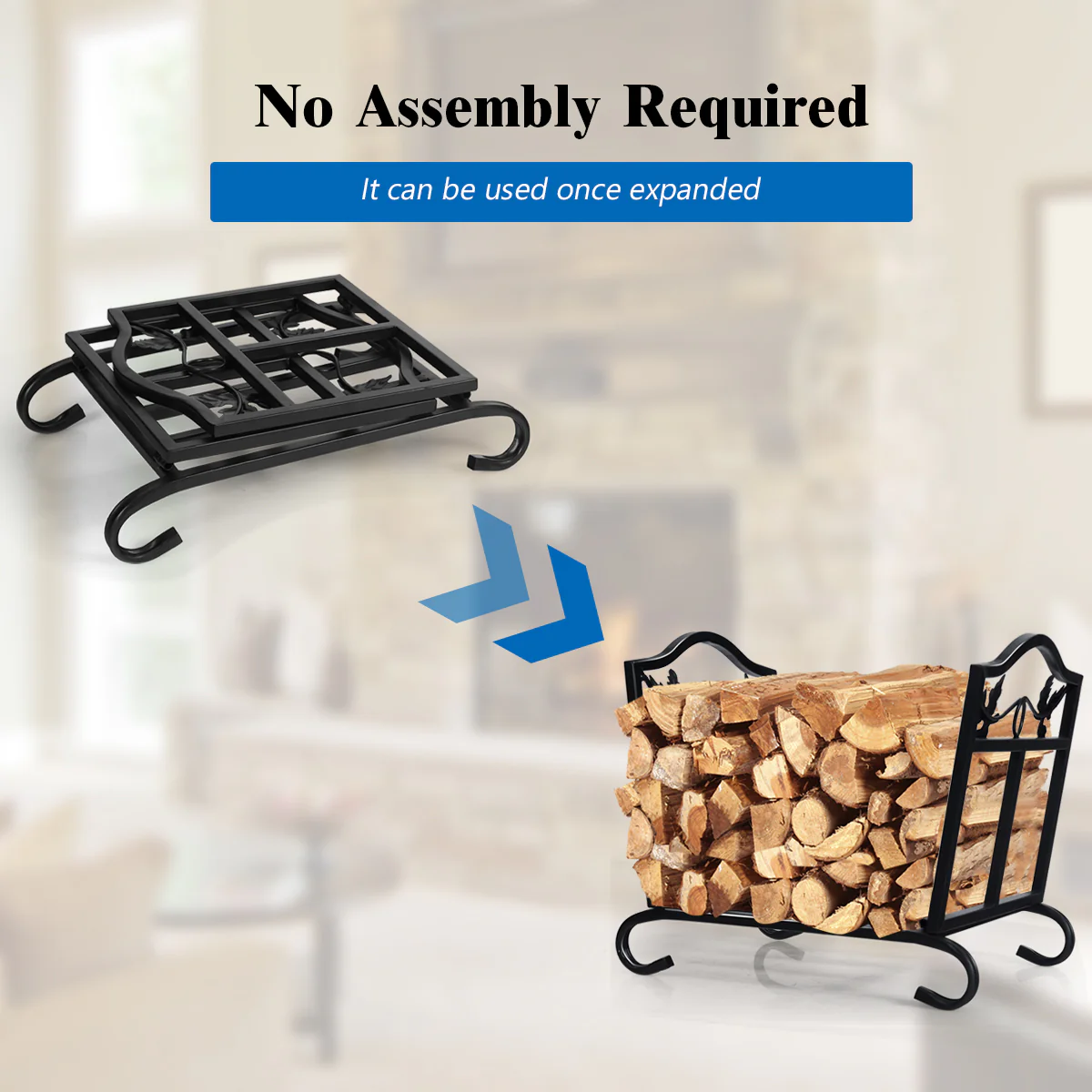 Foldable Firewood Log Rack Steel Wood Storage Holder, Black - Image 10