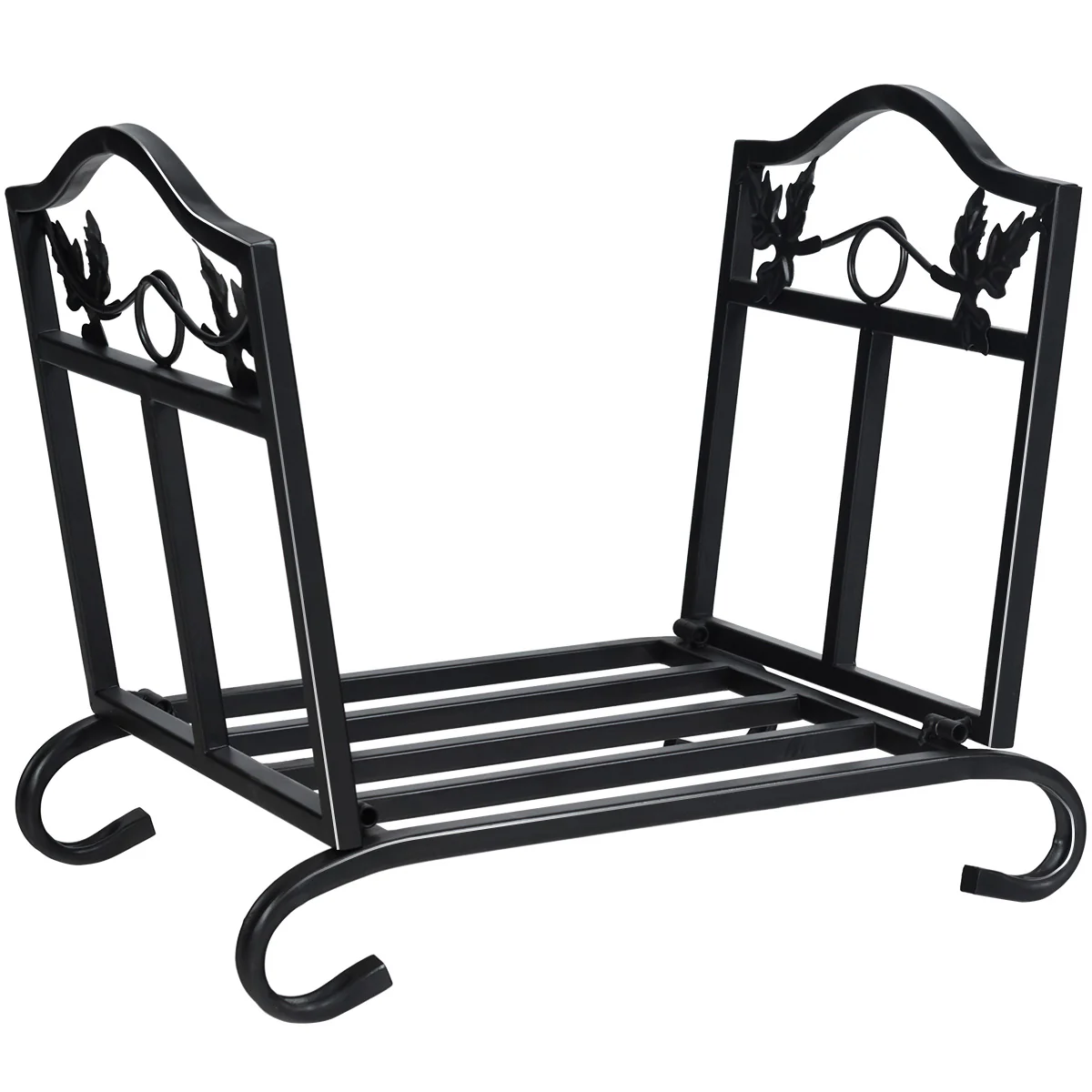 Foldable Firewood Log Rack Steel Wood Storage Holder, Black - Image 4
