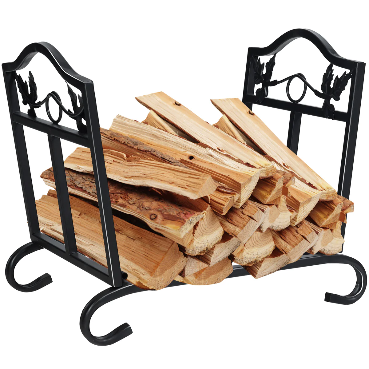 Foldable Firewood Log Rack Steel Wood Storage Holder, Black - Image 5