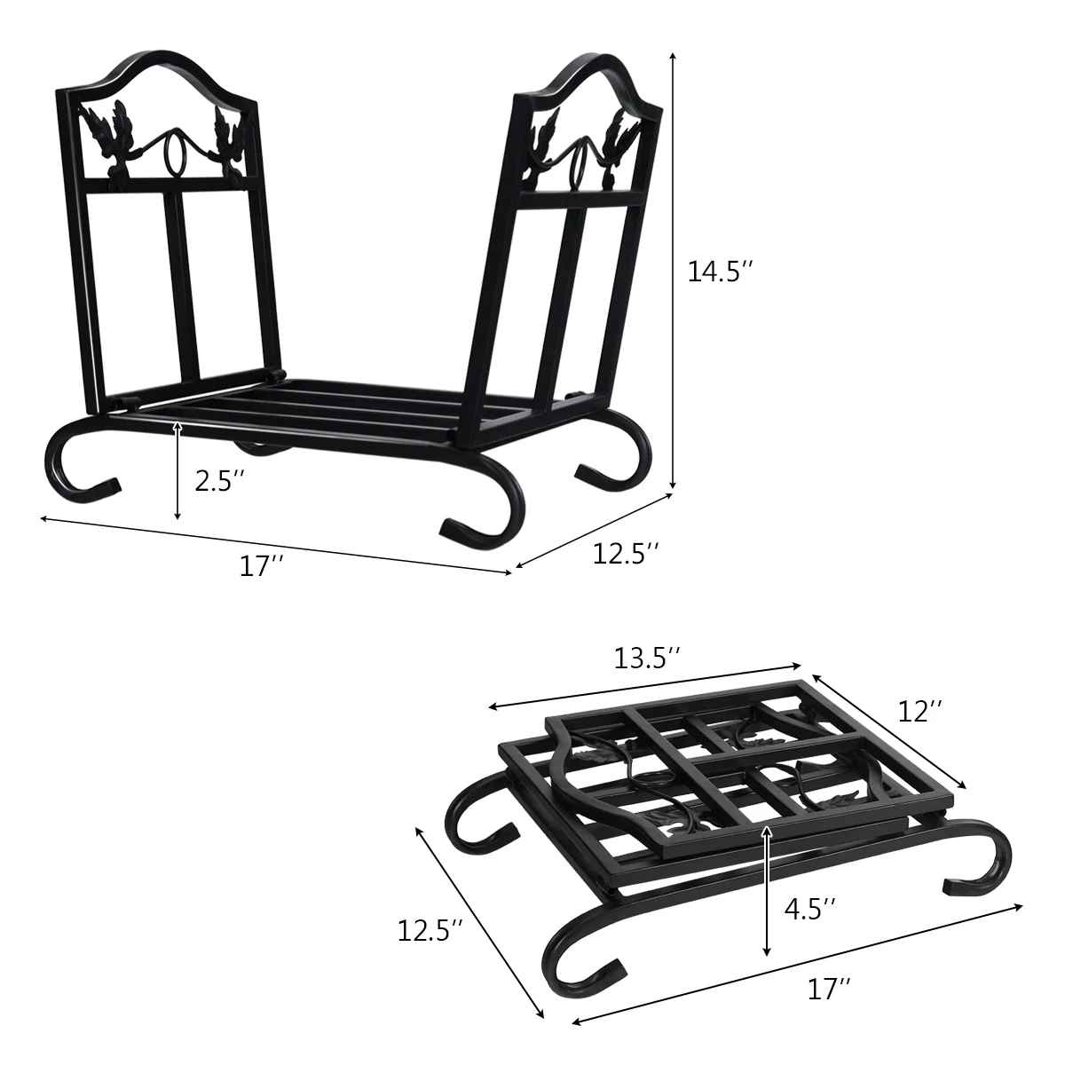 Foldable Firewood Log Rack Steel Wood Storage Holder, Black - Image 6