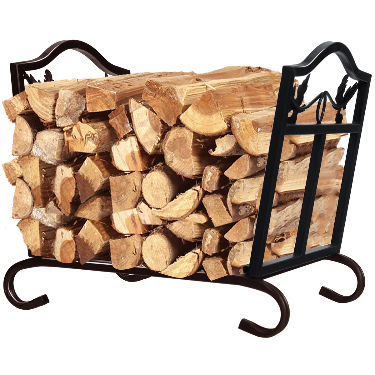 Foldable Firewood Log Rack Steel Wood Storage Holder, Black - Image 8