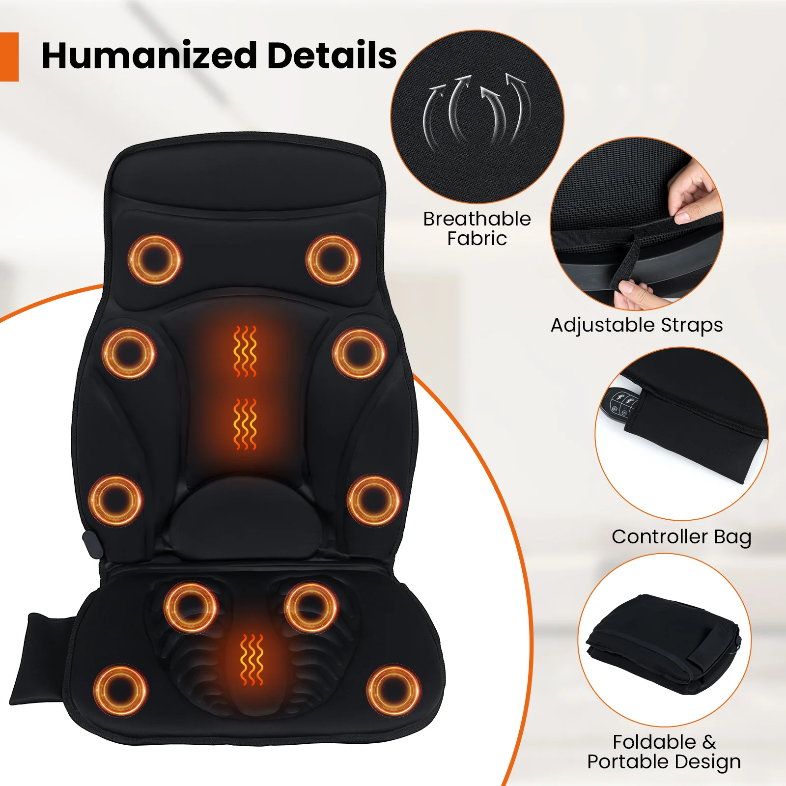 Foldable Full Body Massage Mat with 10 Vibration Motors, Black - Image 9