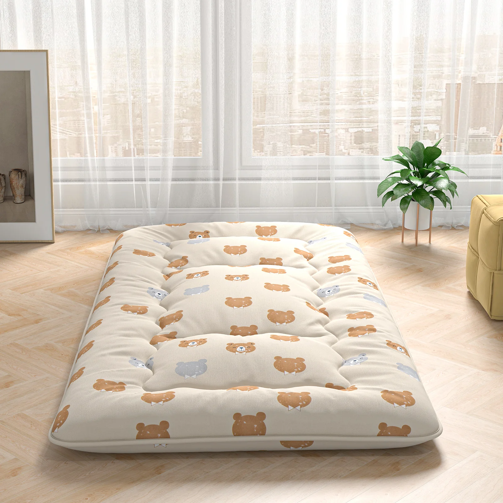 Foldable Futon Mattress, Twin Size, Washable Cover, Carry Bag, Brown - Image 2
