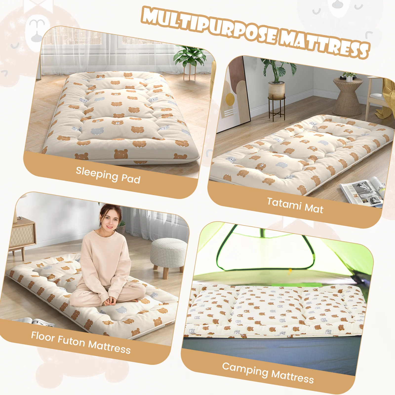 Foldable Futon Mattress, Twin Size, Washable Cover, Carry Bag, Brown - Image 8