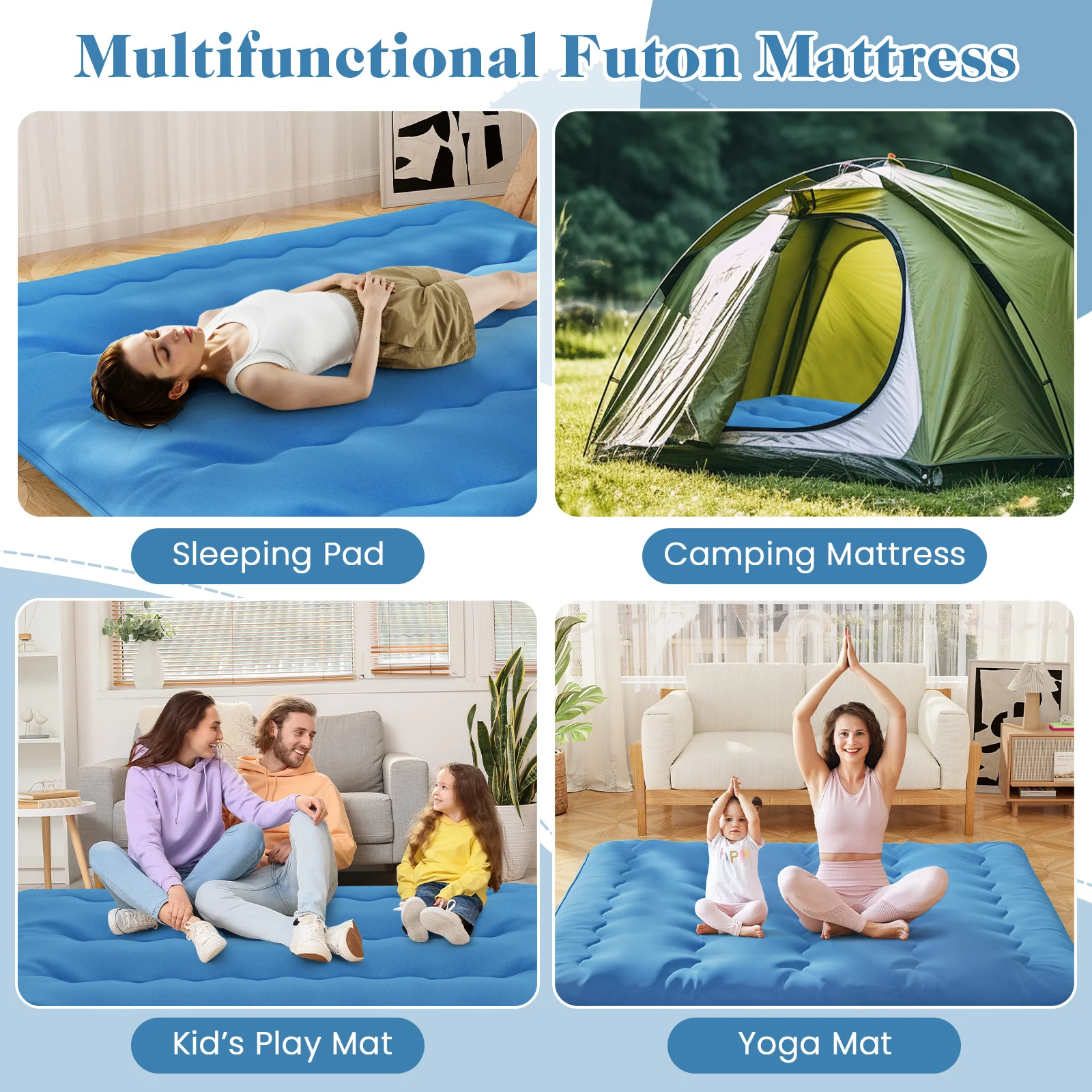Foldable Futon Mattress, Washable Cover, Carry Bag, King Size, Blue - Image 10