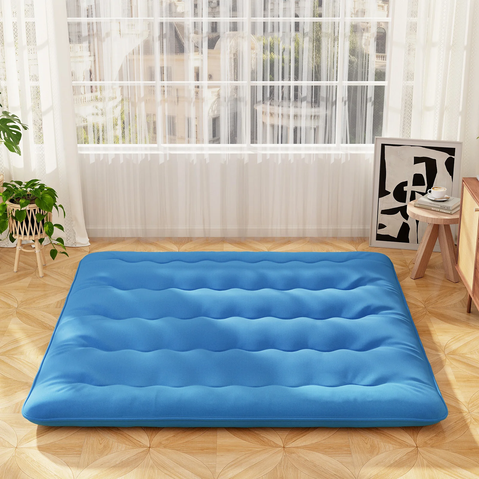 Foldable Futon Mattress, Washable Cover, Carry Bag, King Size, Blue - Image 2
