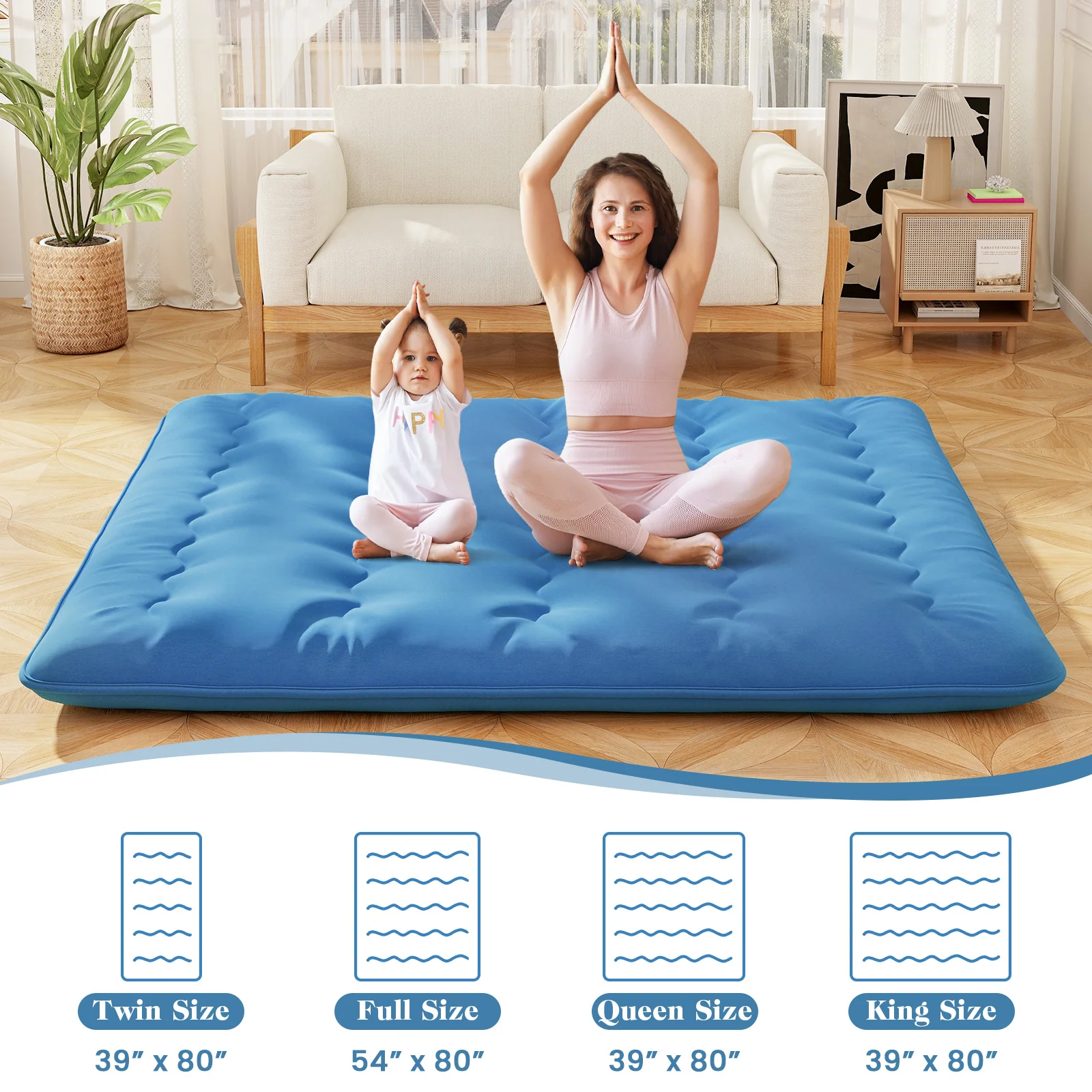 Foldable Futon Mattress, Washable Cover, Carry Bag, King Size, Blue - Image 6