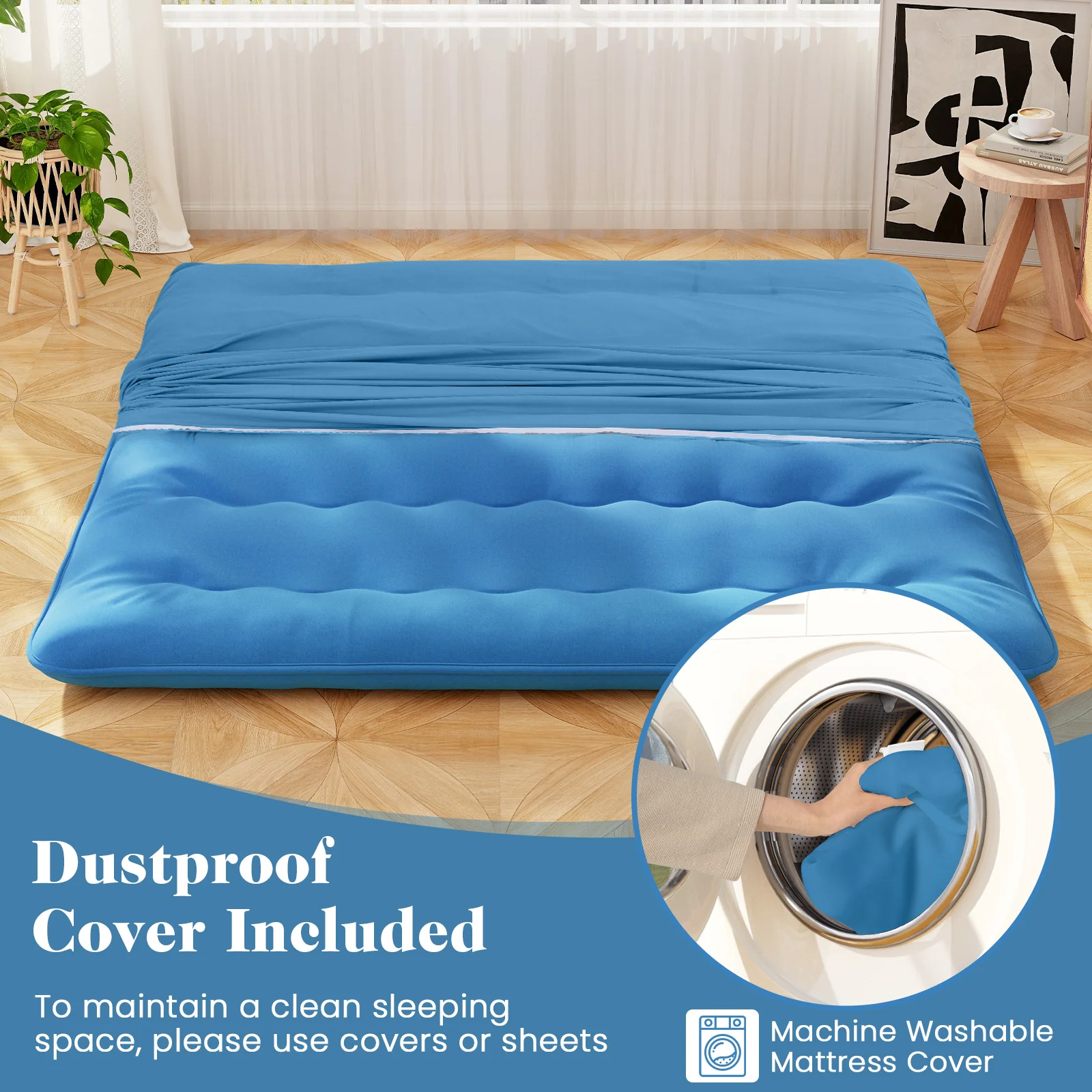 Foldable Futon Mattress, Washable Cover, Carry Bag, King Size, Blue - Image 7