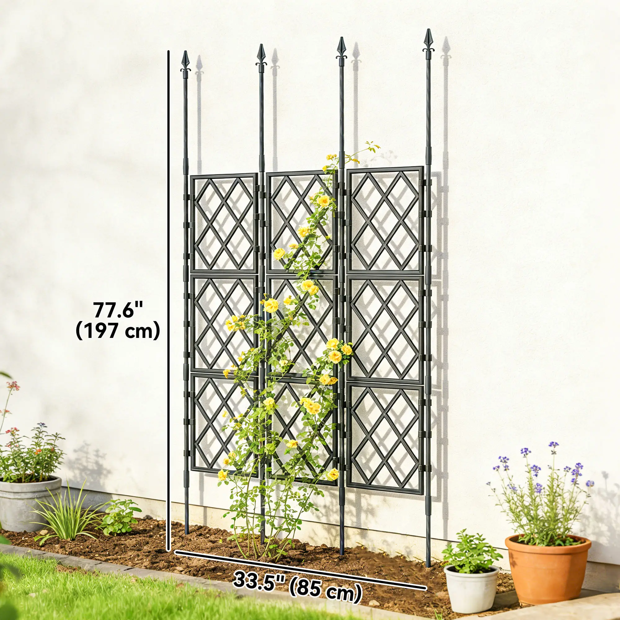 Foldable Garden Trellis, 33.5 x 77.6 Inch, Lattice Climbing Support, Black - Image 3