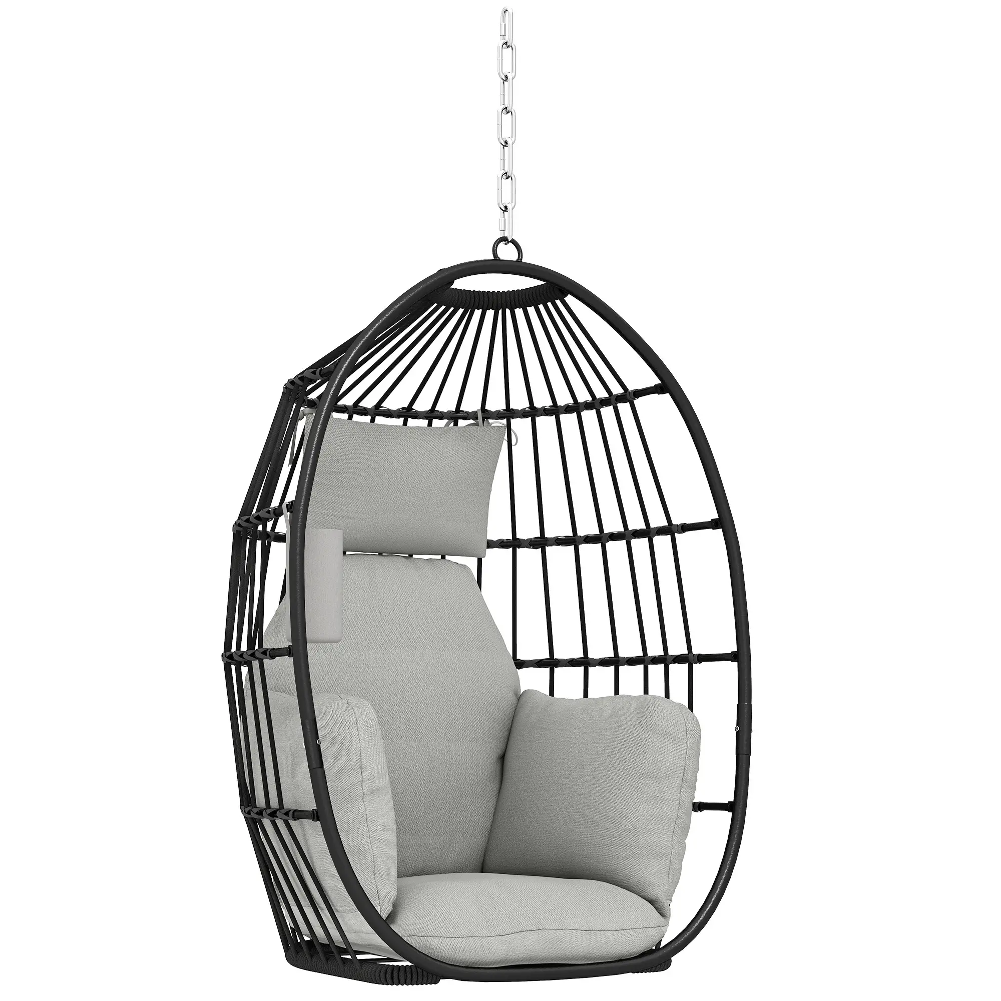 Foldable Hanging Egg Chair, With Head Pillow And Cup Holder, Dark Grey - Image 11