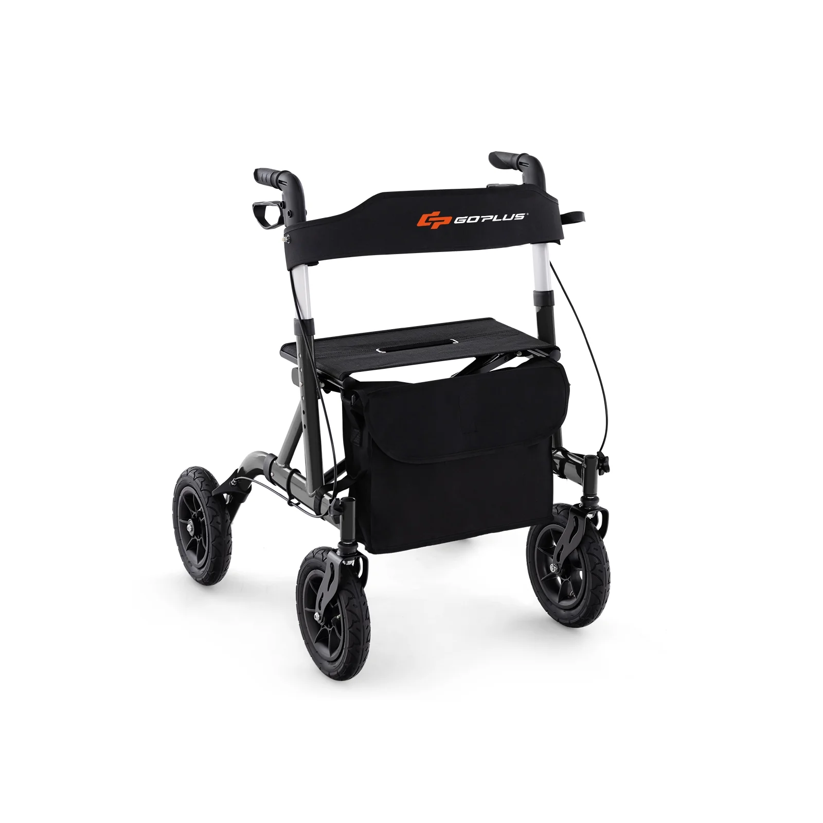 Foldable Height Adjustable Rollator Walker With Seat, Black