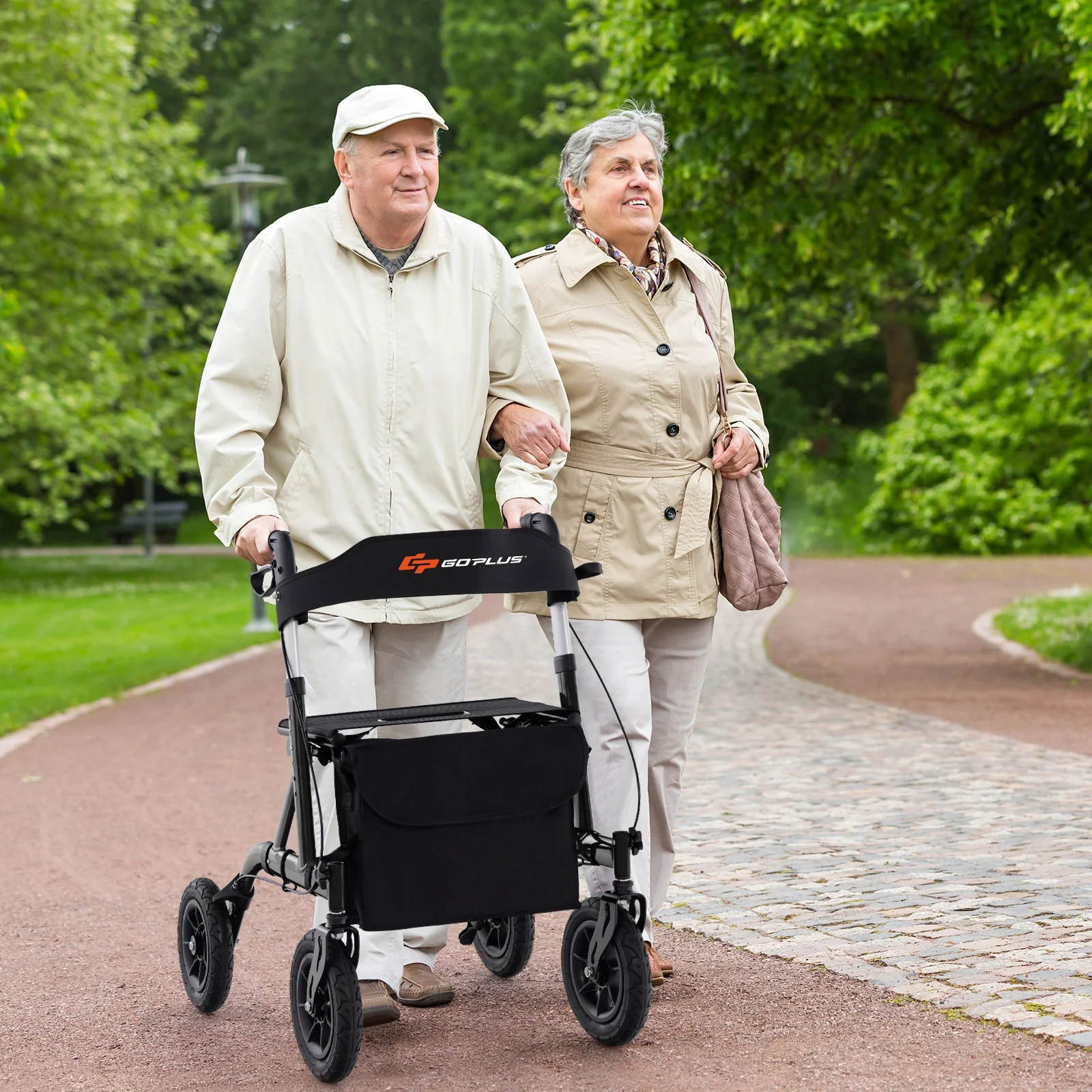 Foldable Height Adjustable Rollator Walker With Seat, Black - Image 2