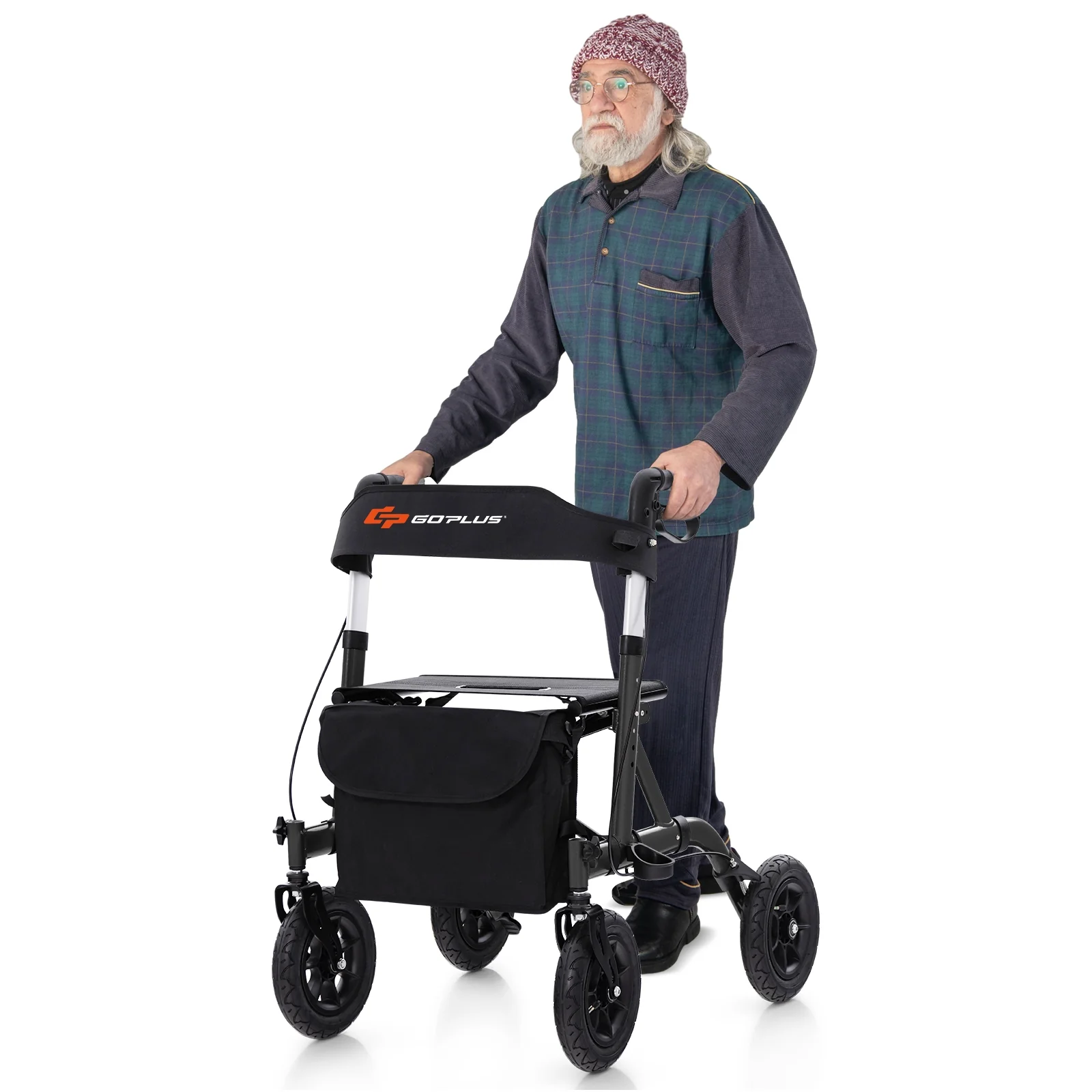 Foldable Height Adjustable Rollator Walker With Seat, Black - Image 5