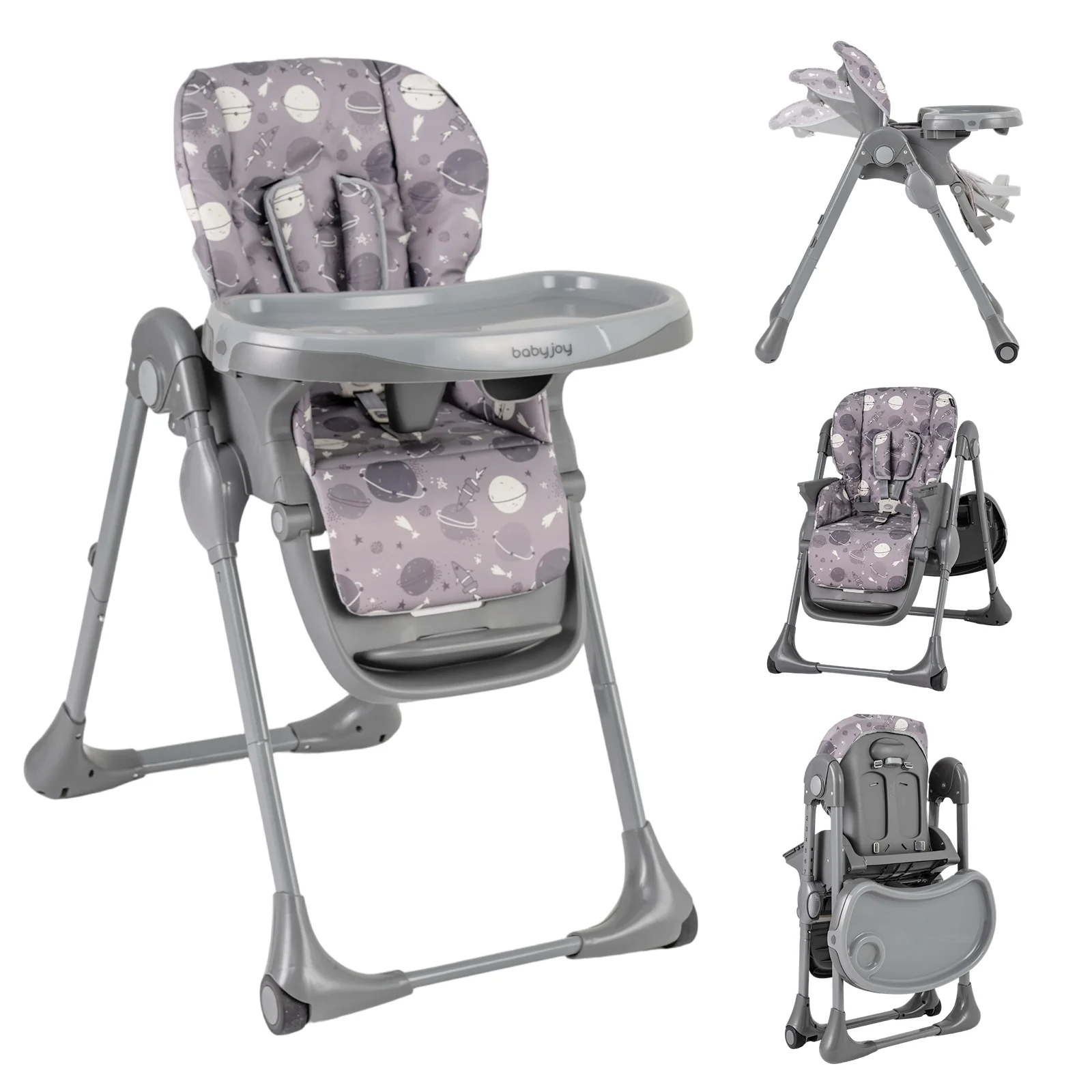Foldable High Chair With Detachable Cushion, Gray - Image 4
