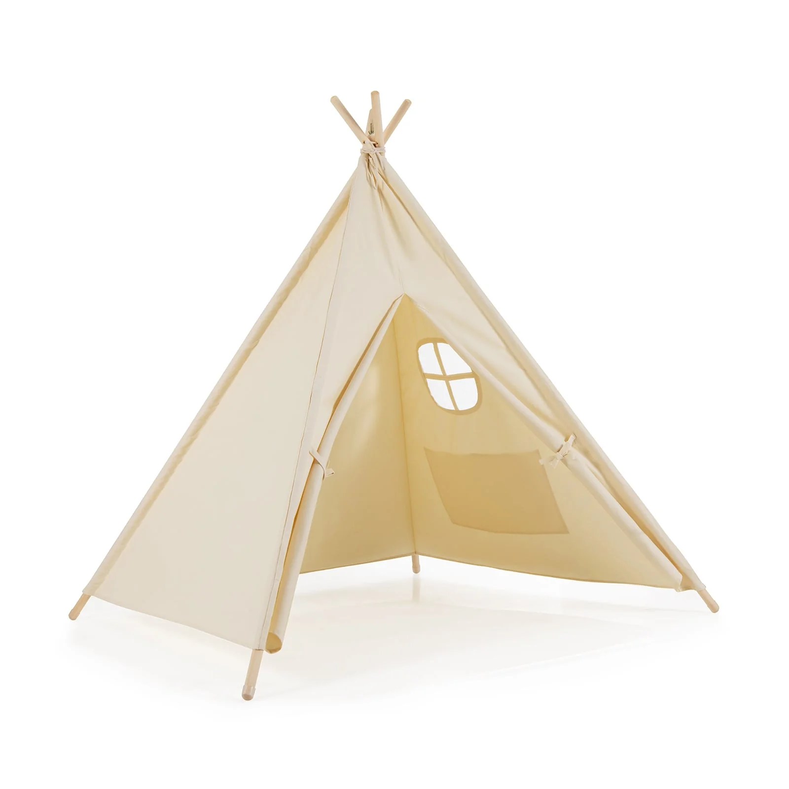 Foldable Kids Canvas Teepee Play Tent, Beige - Image 4