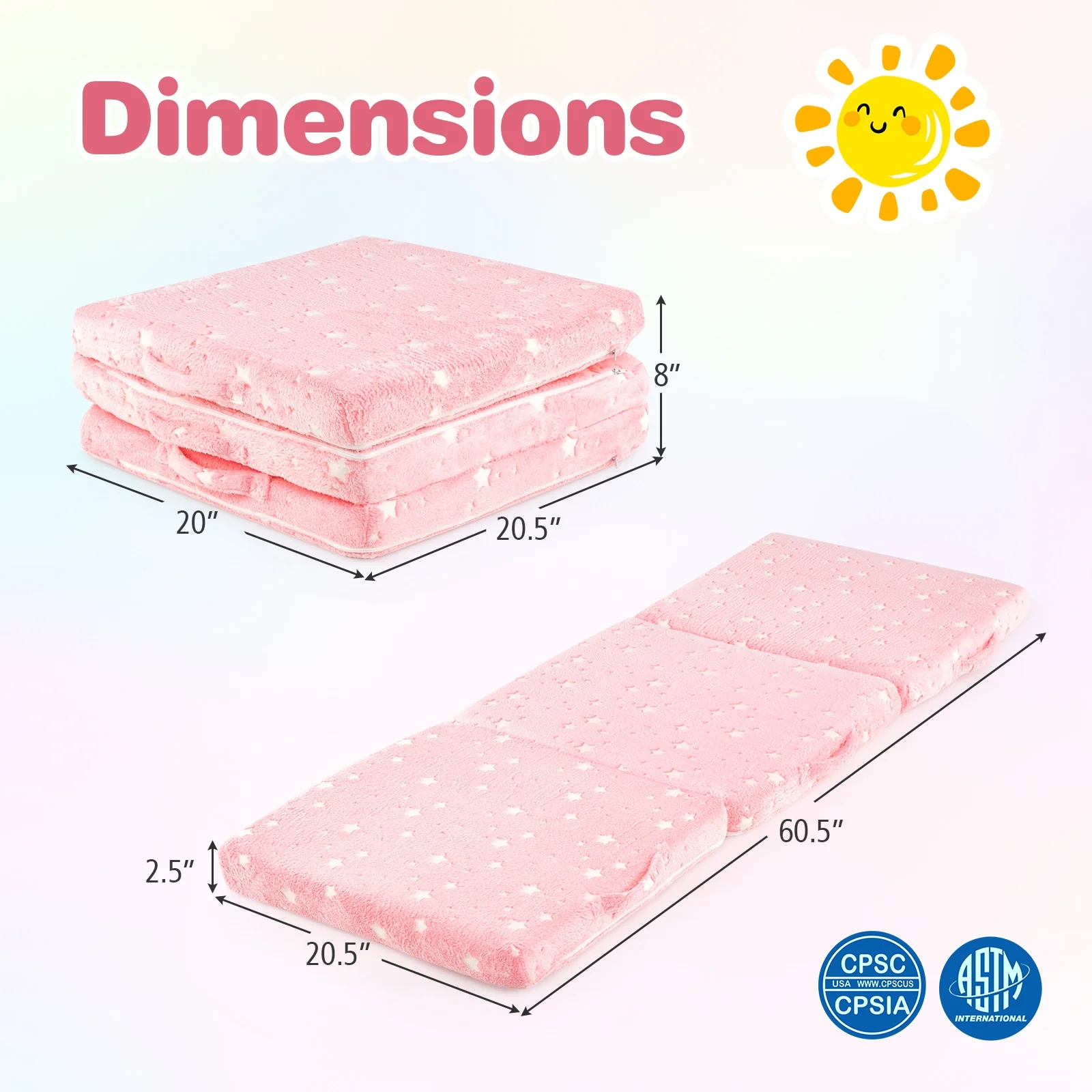 Foldable Kids Floor Mattress, Washable Flannel Cover, Pink - Image 6
