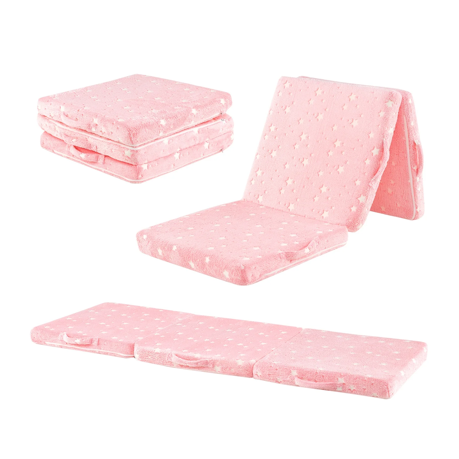 Foldable Kids Floor Mattress, Washable Flannel Cover, Pink - Image 9