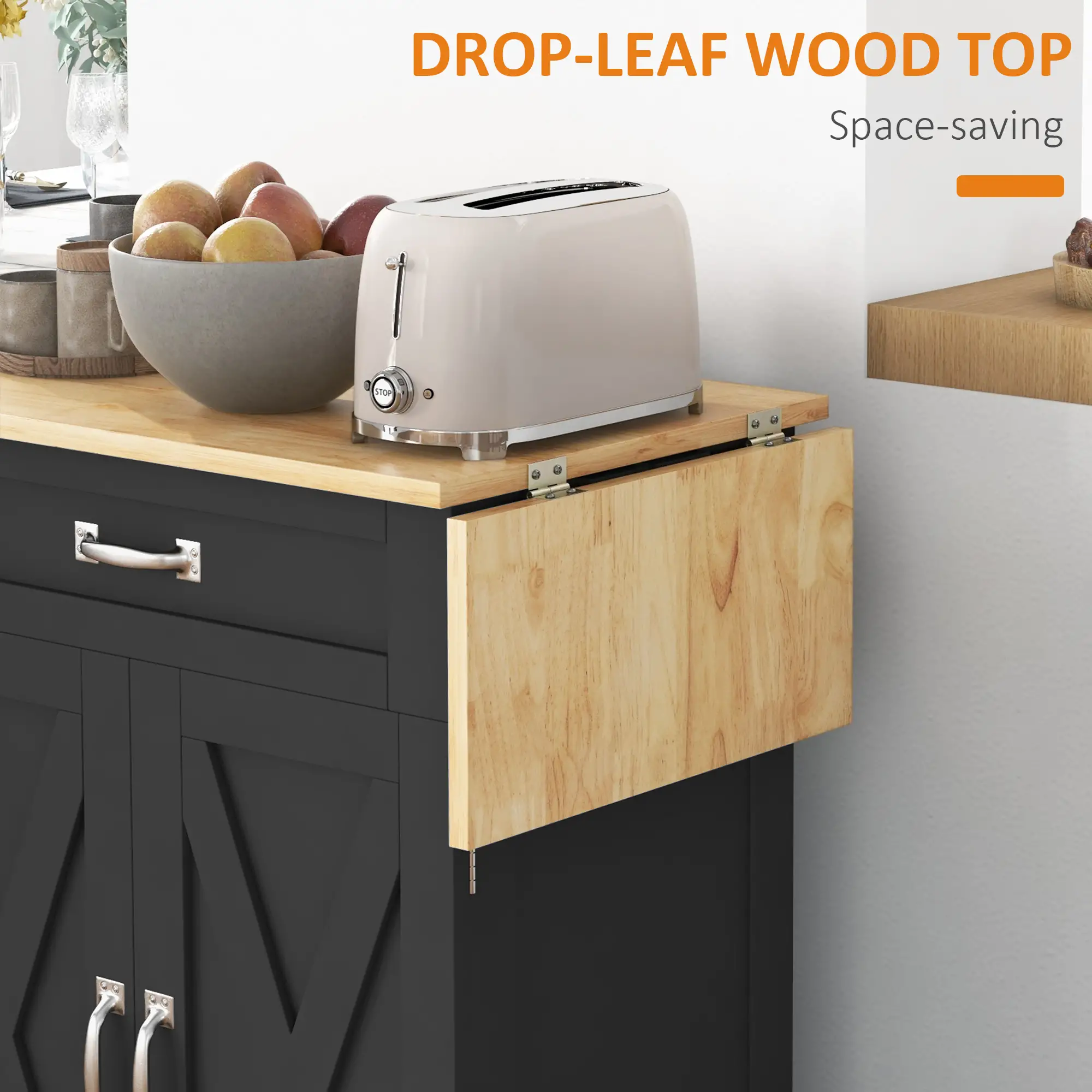 Foldable Kitchen Island With Storage Drawer, Farmhouse Rolling Cart, Black - Image 6