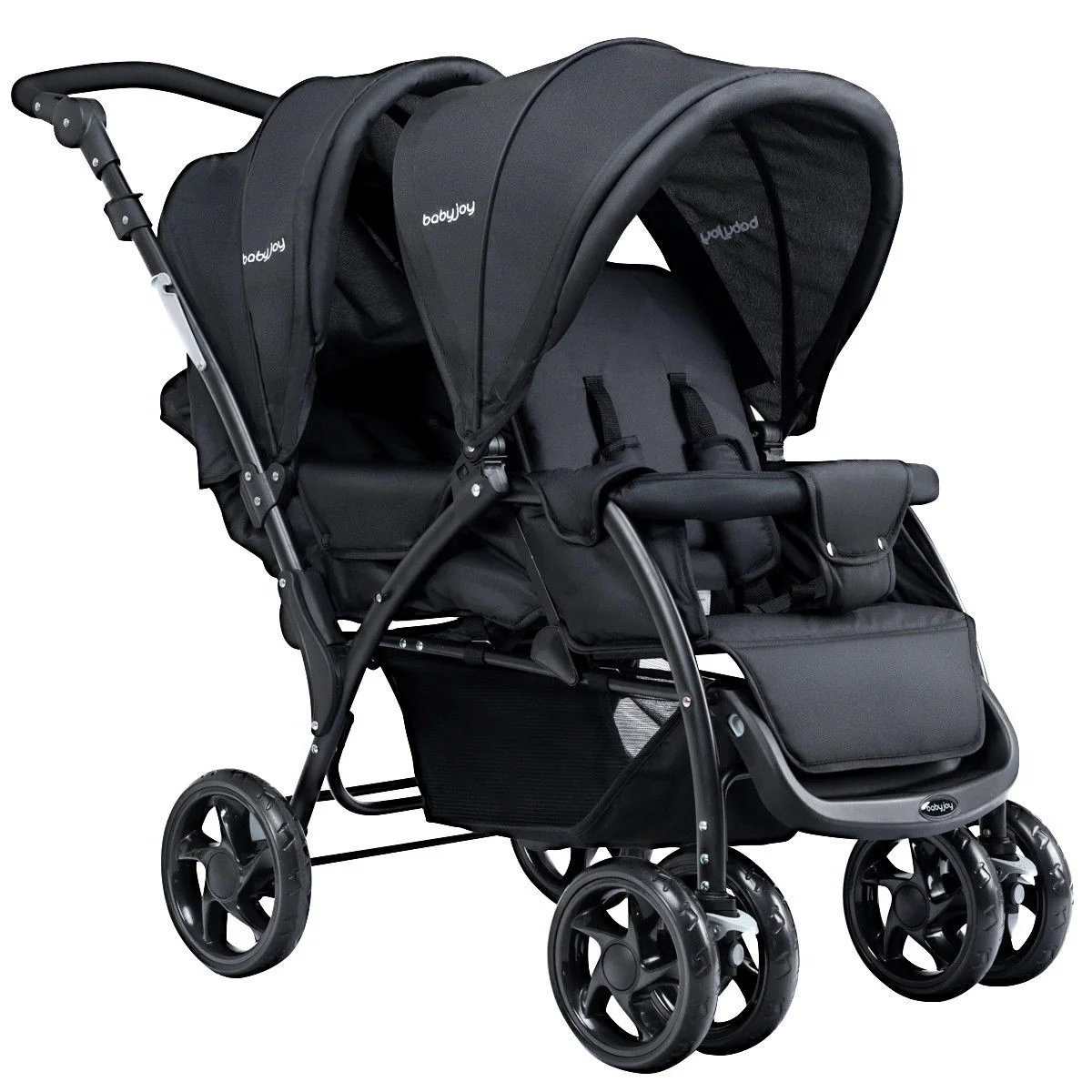 Foldable Lightweight Front Back Seats Double Baby Stroller, Black - Image 3