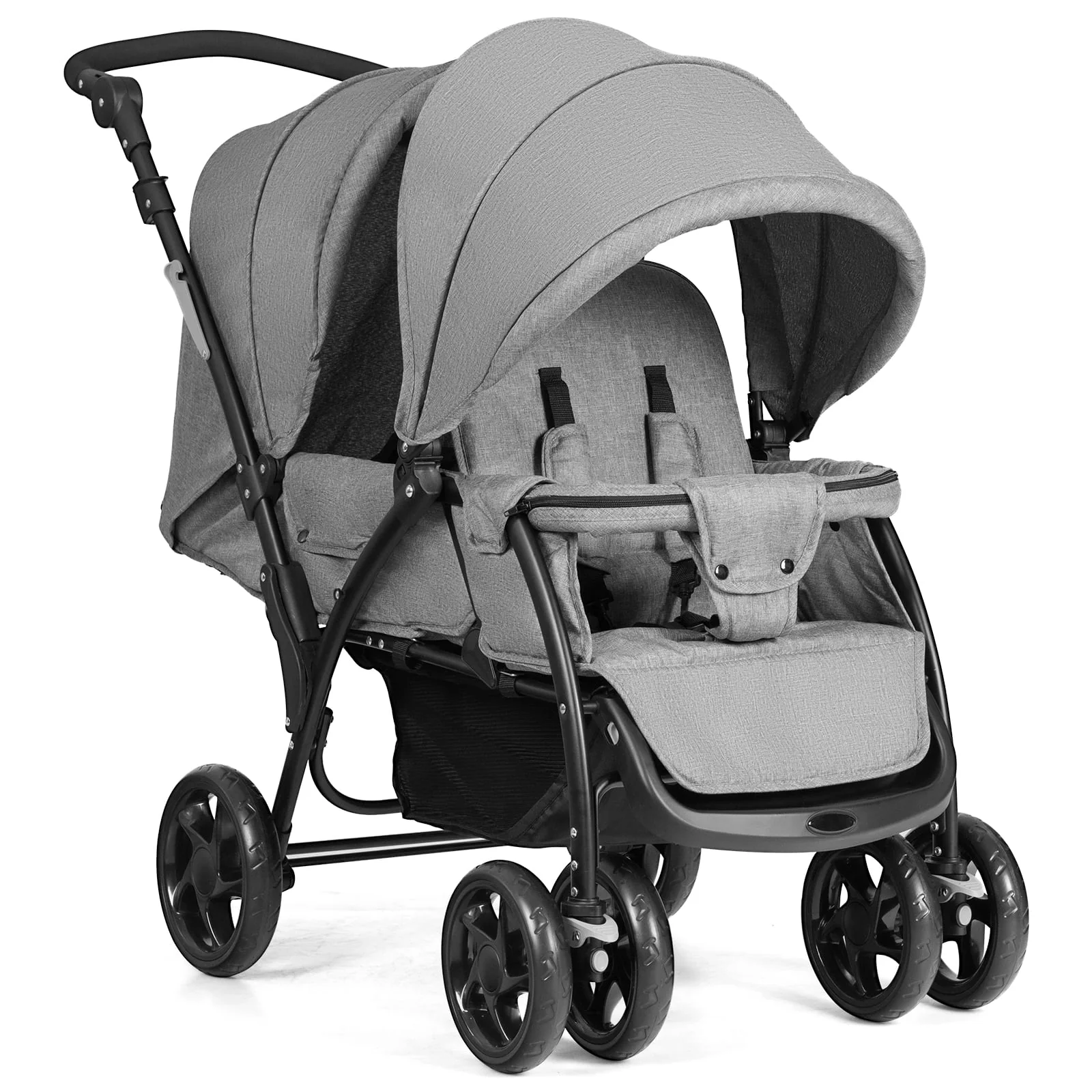 Foldable Lightweight Front Back Seats Double Baby Stroller, Gray - Image 4