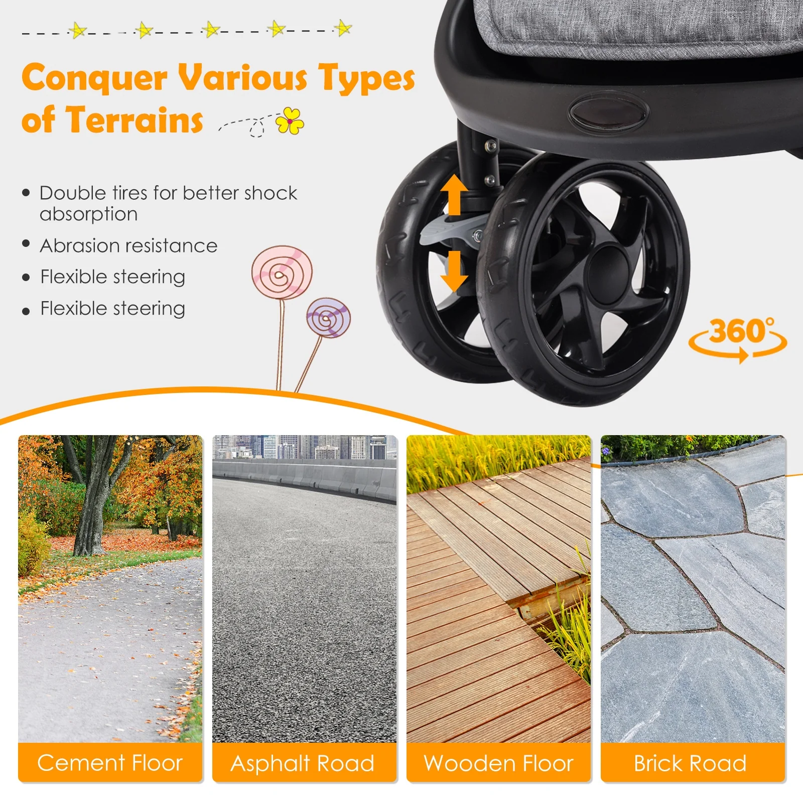 Foldable Lightweight Front Back Seats Double Baby Stroller, Gray - Image 7